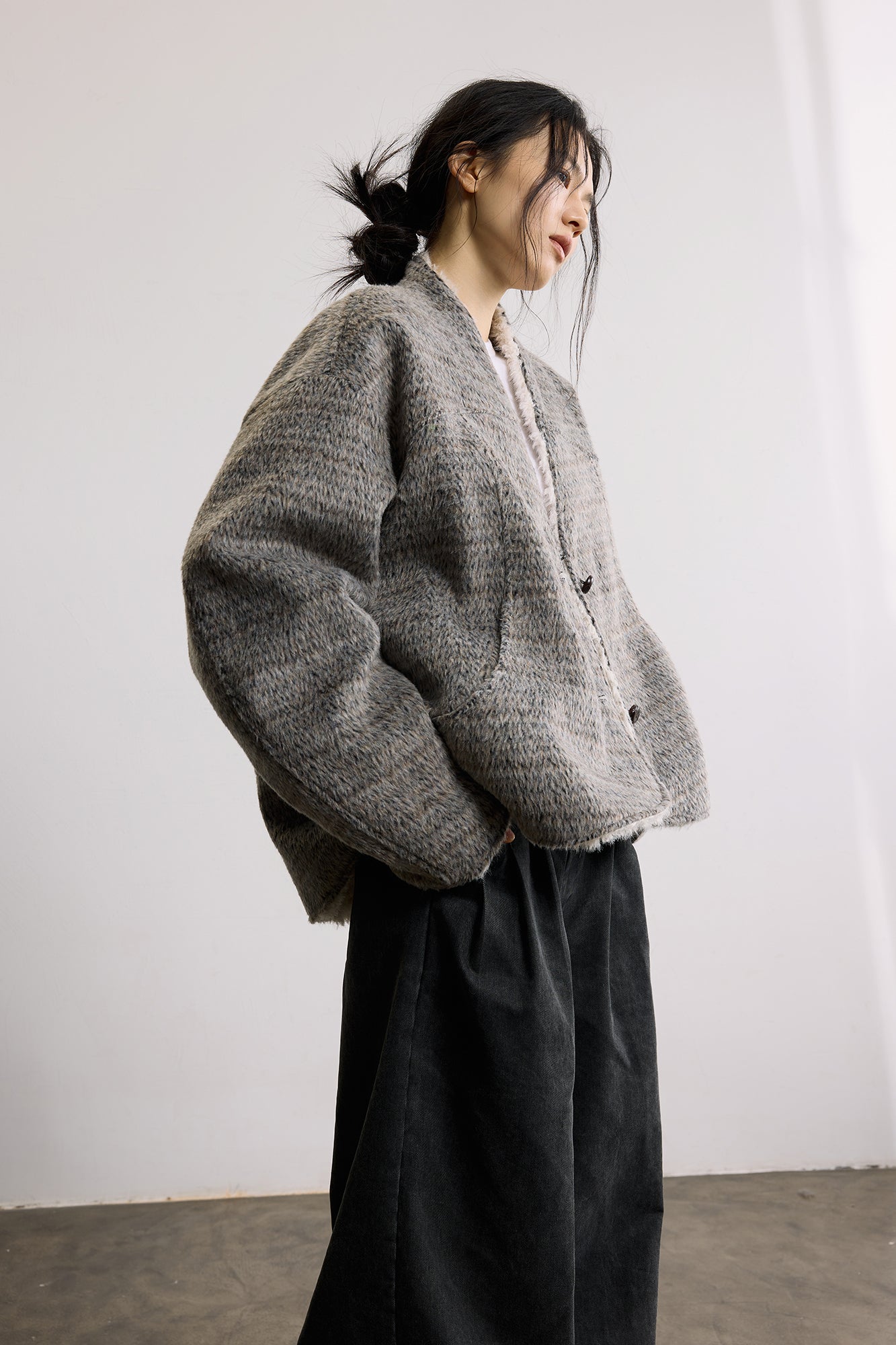 SAME FLOW Reversible Wool-Blend Fleece Jacket