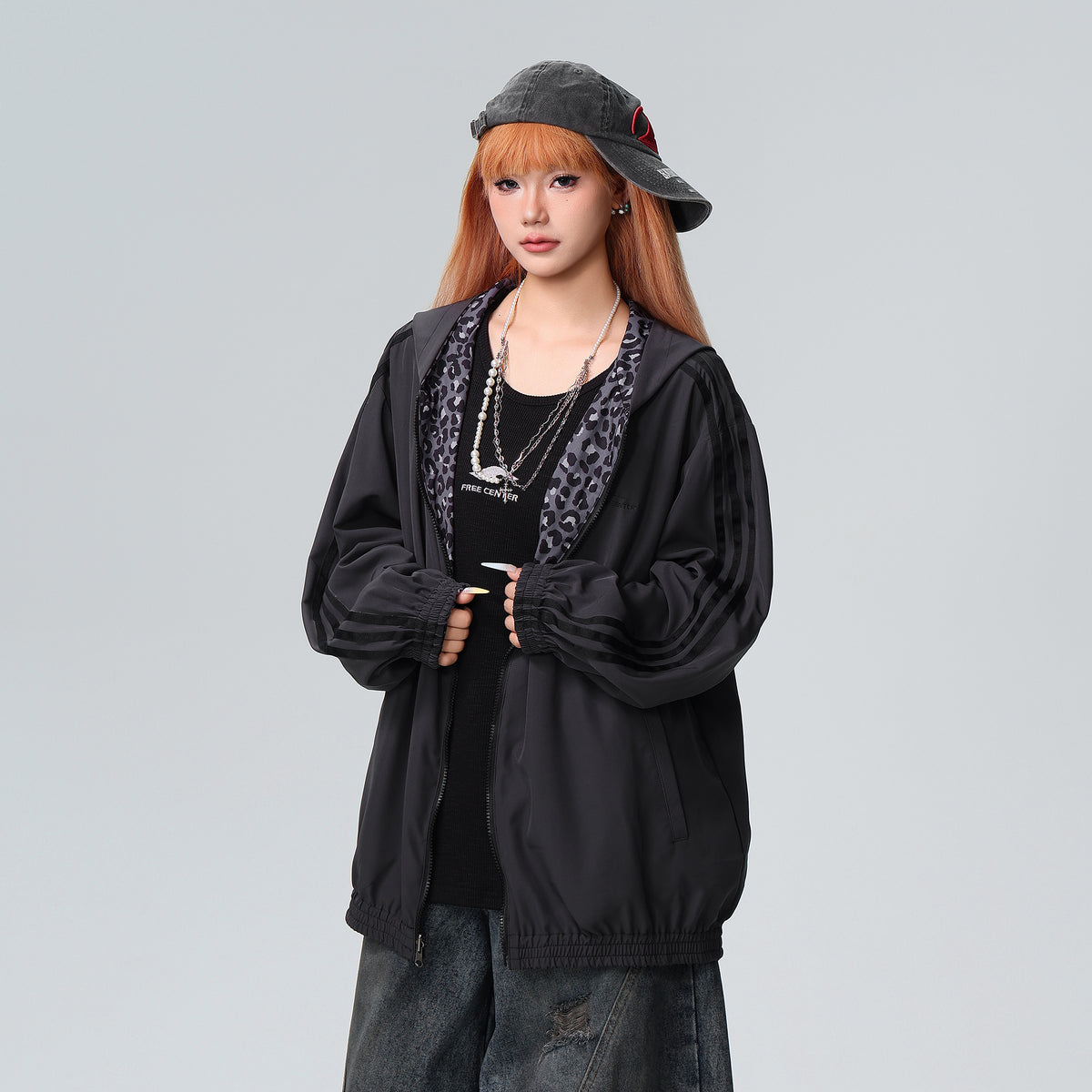 FREE CENTER Reversible Leopard Print Hooded Jacket