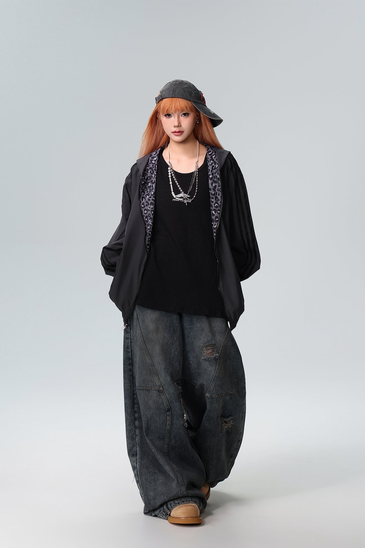 FREE CENTER Reversible Leopard Print Hooded Jacket
