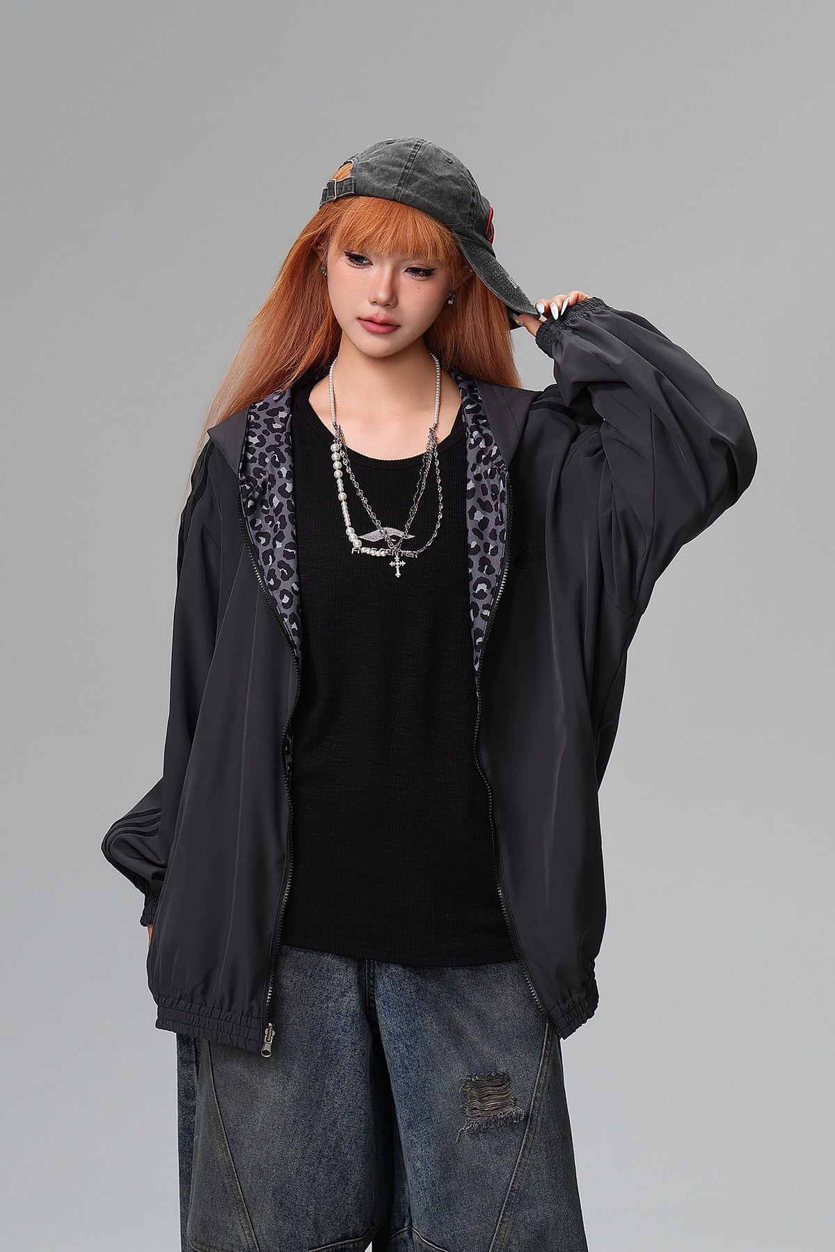 FREE CENTER Reversible Leopard Print Hooded Jacket