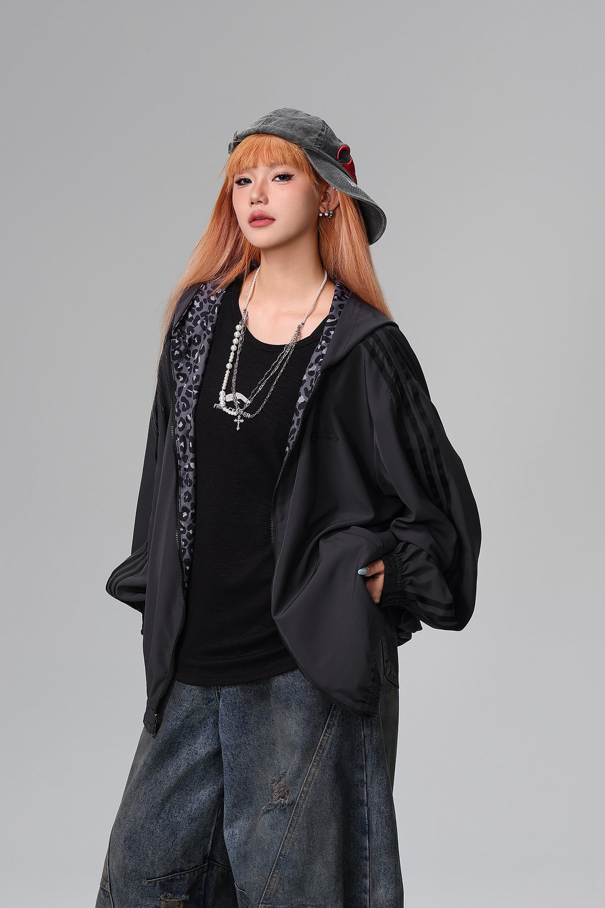 FREE CENTER Reversible Leopard Print Hooded Jacket