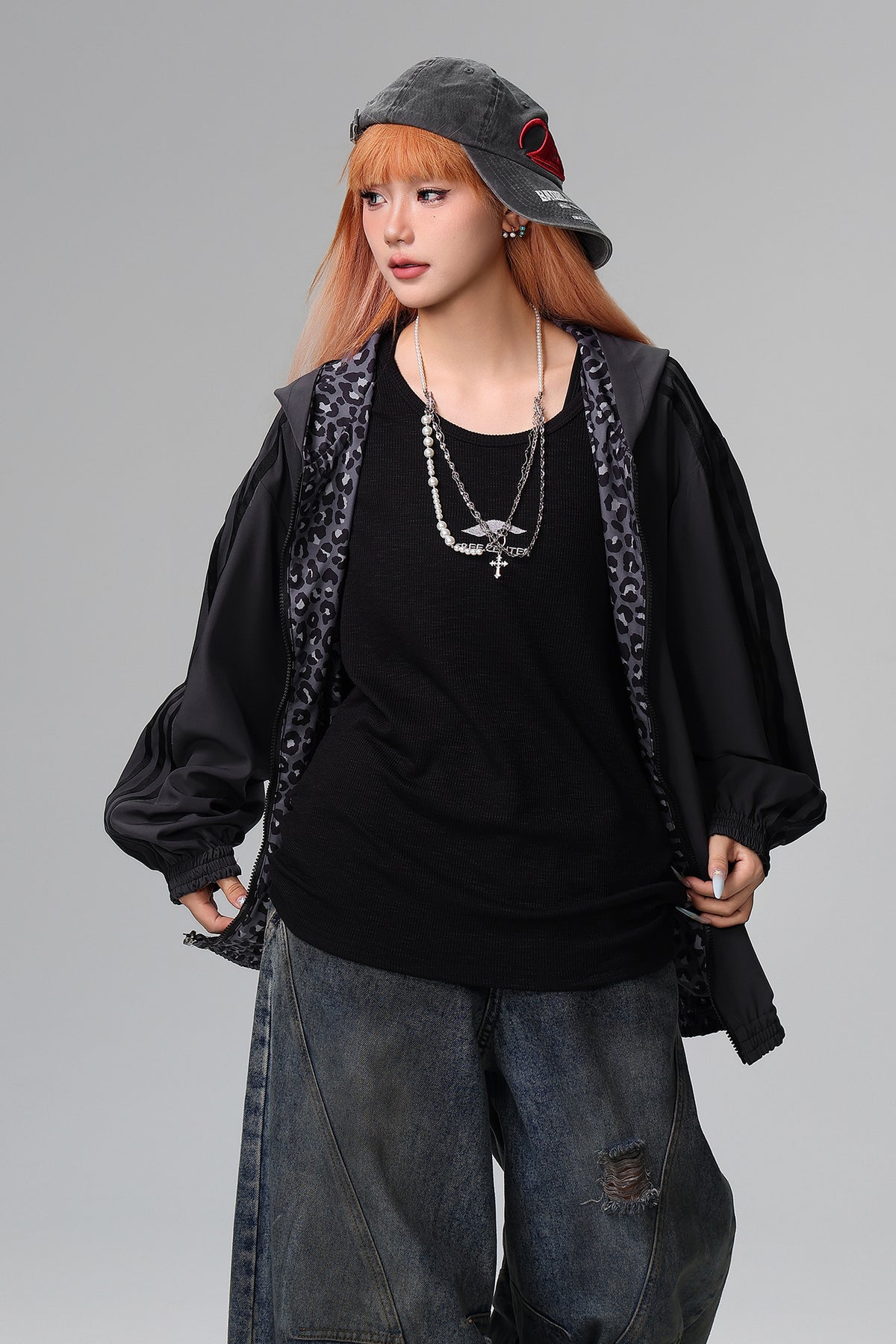 FREE CENTER Reversible Leopard Print Hooded Jacket