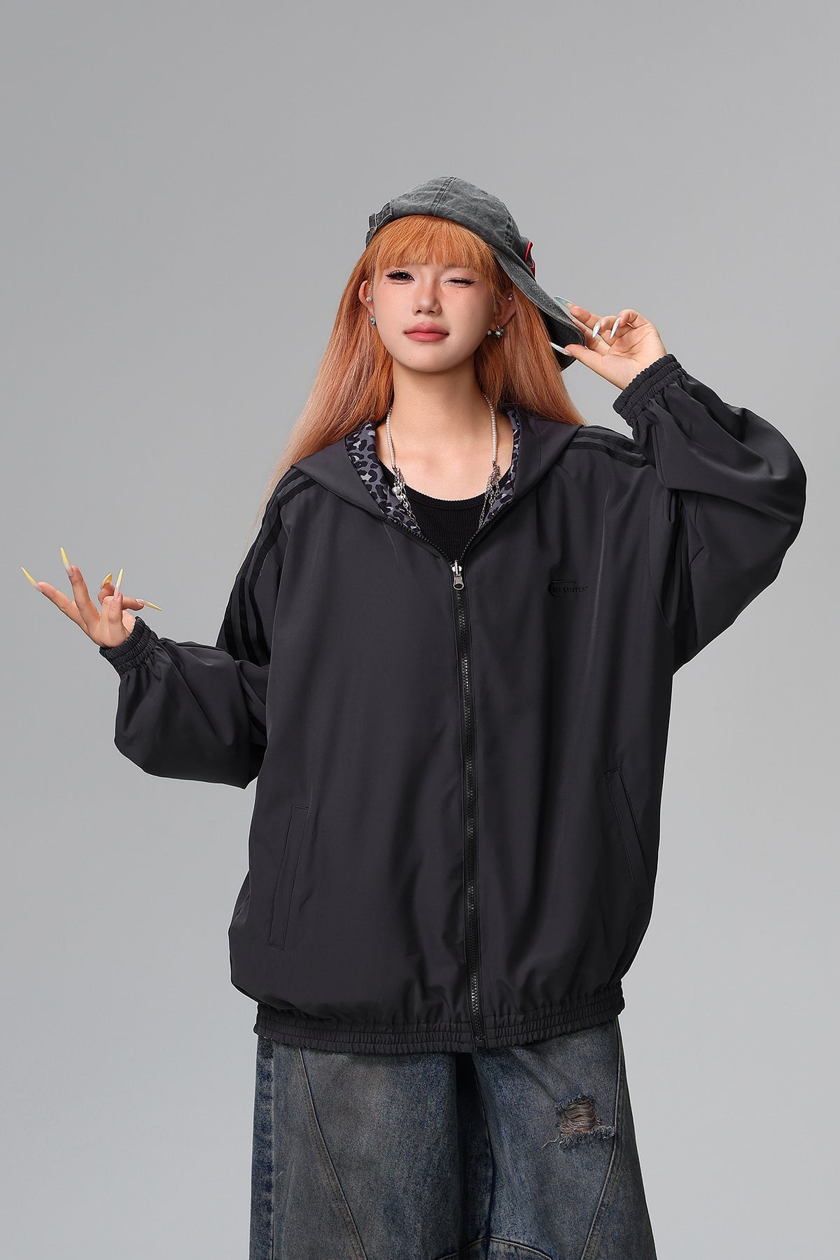FREE CENTER Reversible Leopard Print Hooded Jacket