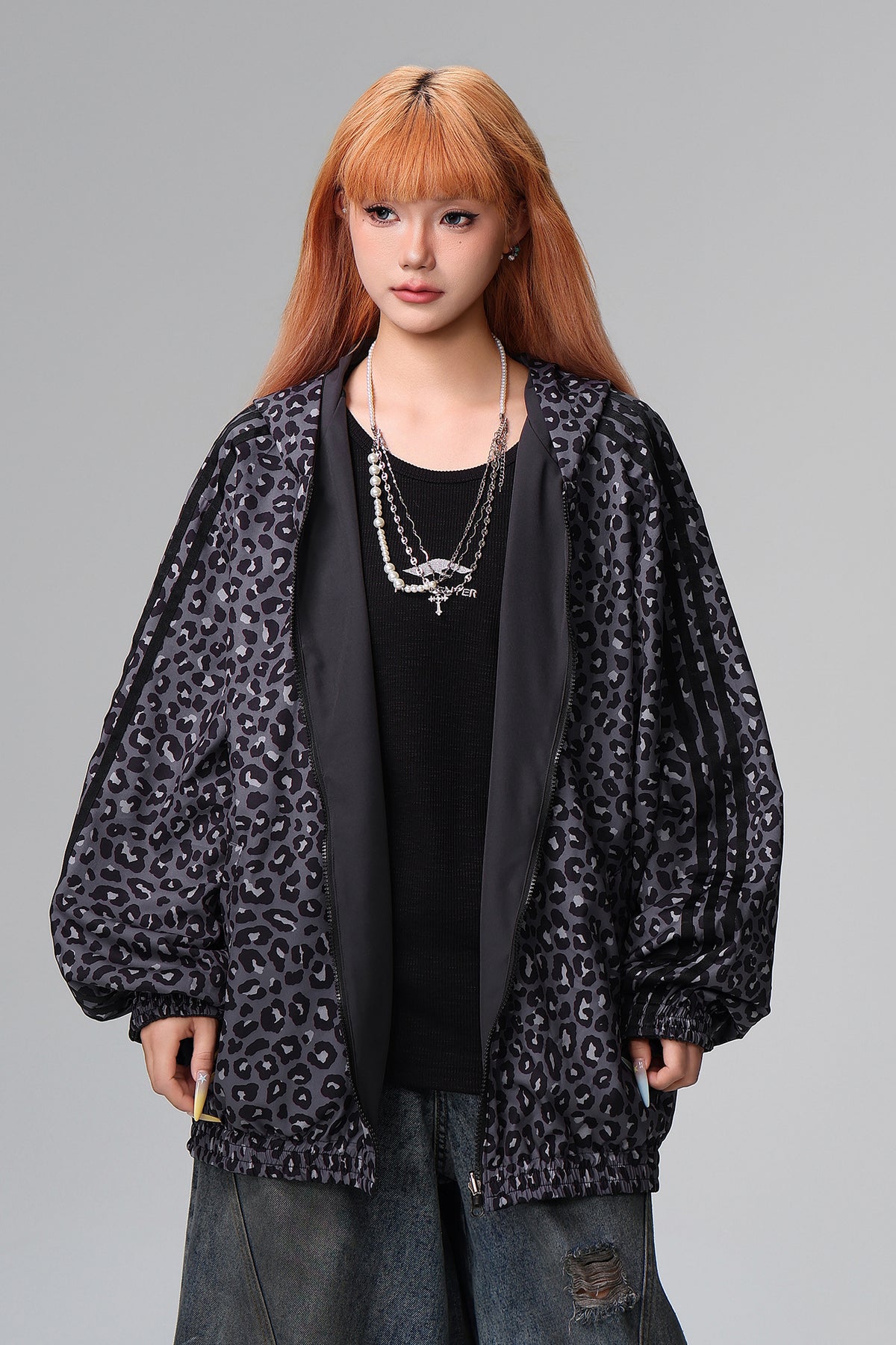 FREE CENTER Reversible Leopard Print Hooded Jacket