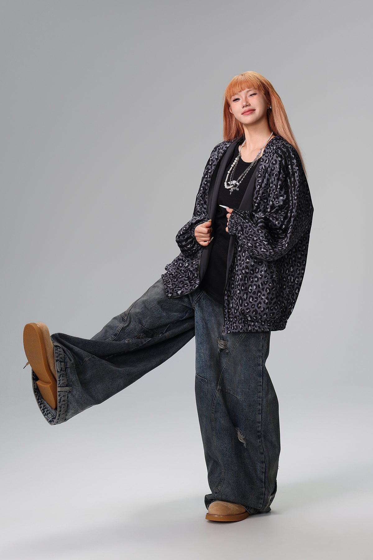 FREE CENTER Reversible Leopard Print Hooded Jacket