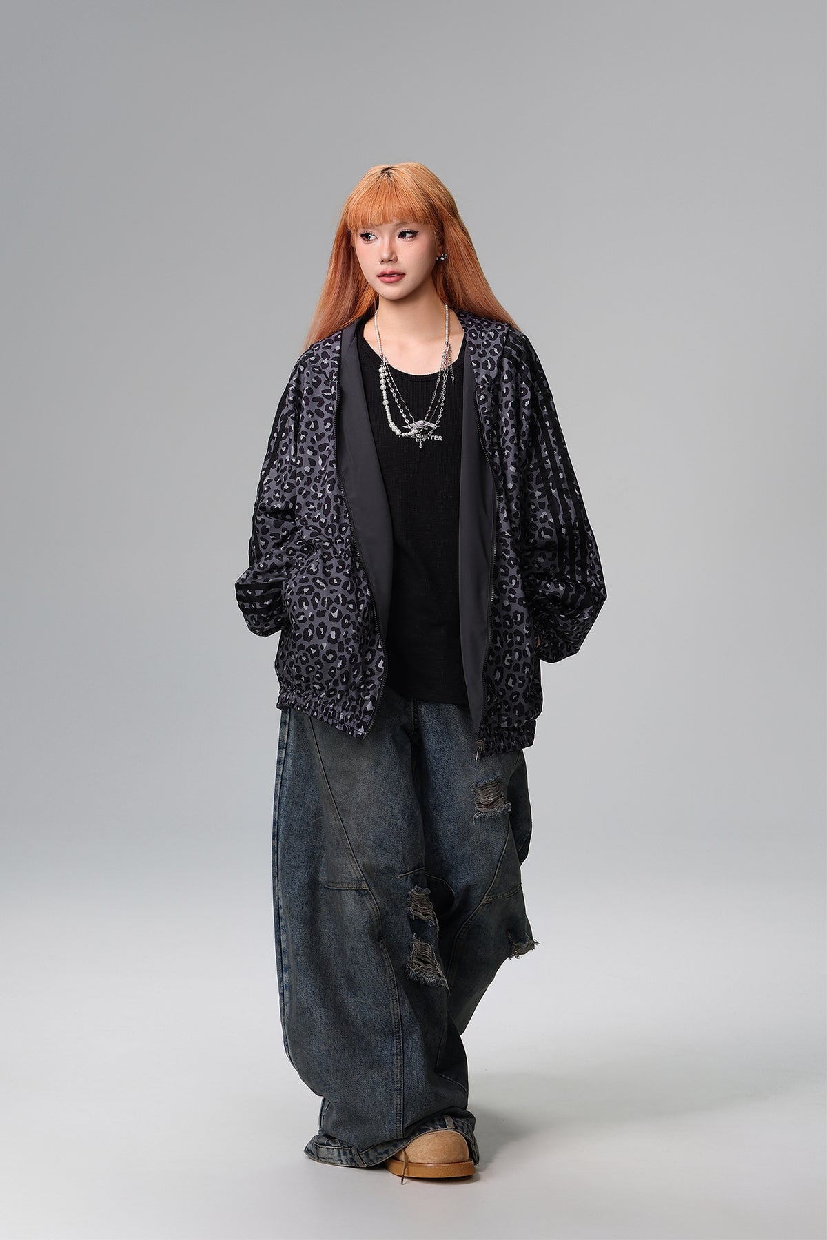 FREE CENTER Reversible Leopard Print Hooded Jacket