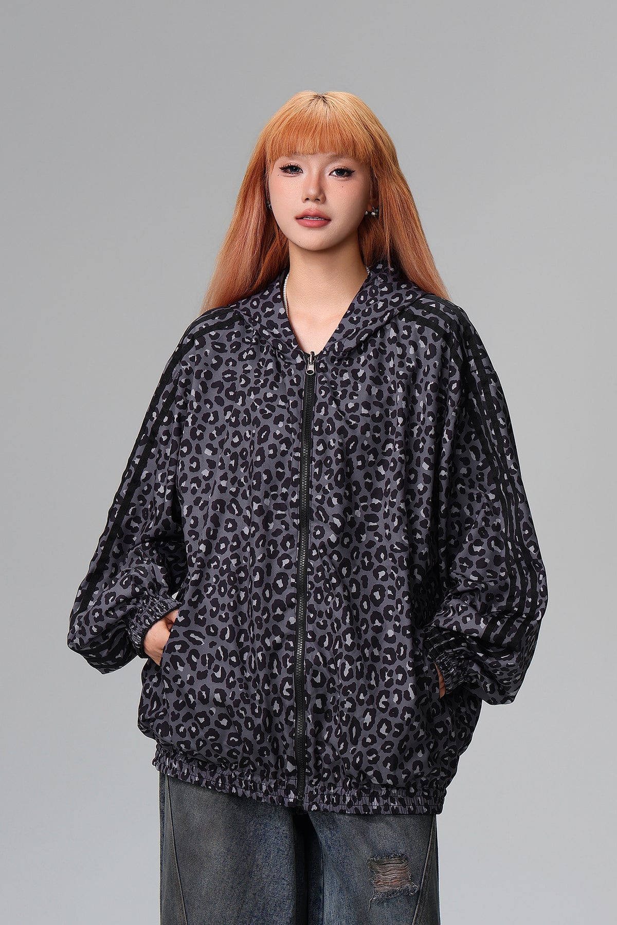 FREE CENTER Reversible Leopard Print Hooded Jacket