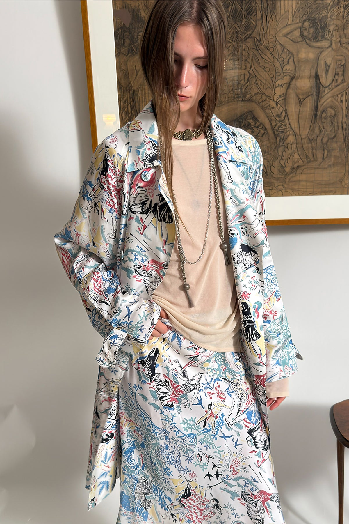 WINGFREE Silk-Blended Double-Breasted Oversized Coat