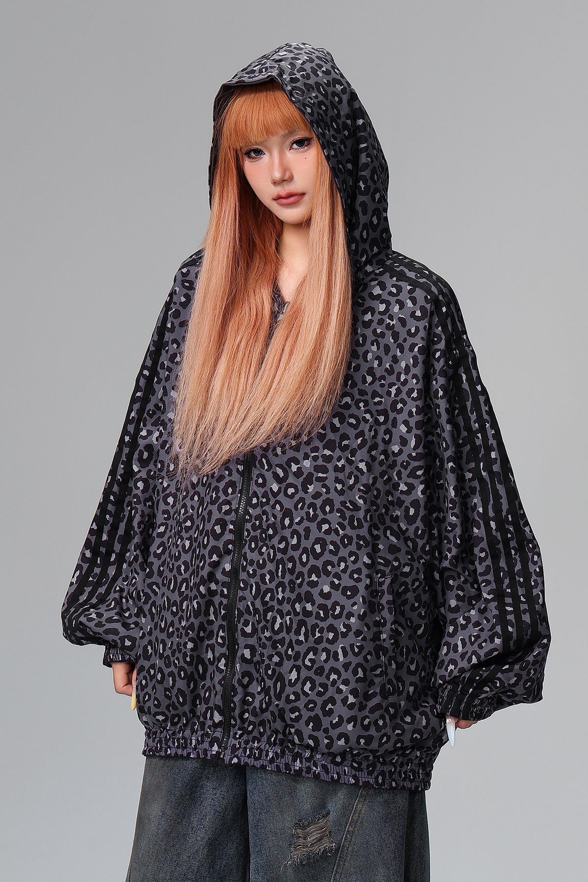 FREE CENTER Reversible Leopard Print Hooded Jacket