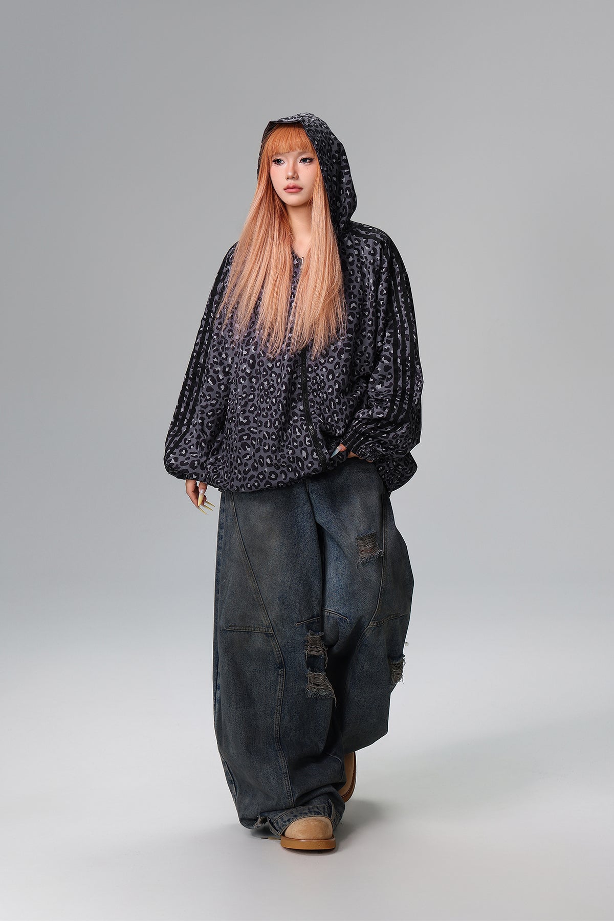 FREE CENTER Reversible Leopard Print Hooded Jacket