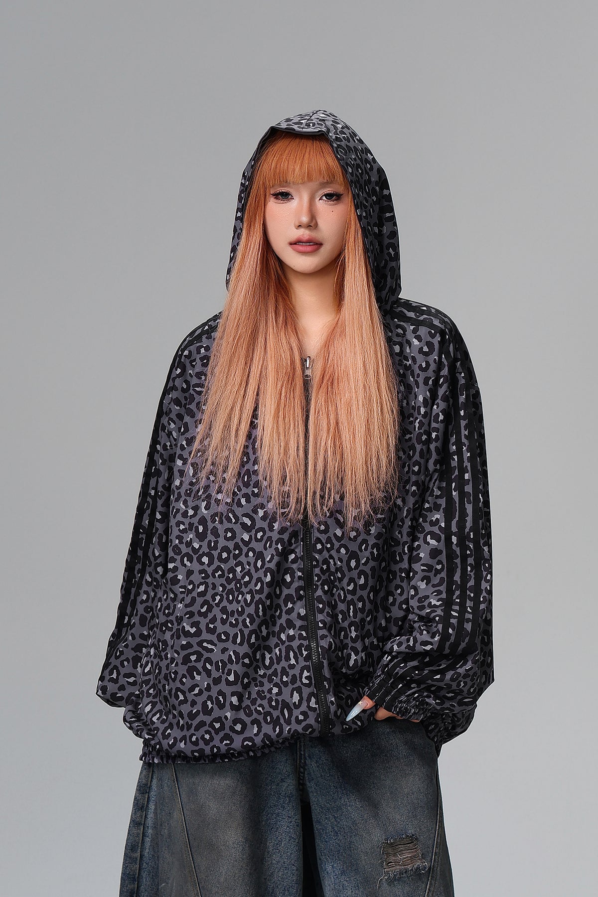 FREE CENTER Reversible Leopard Print Hooded Jacket