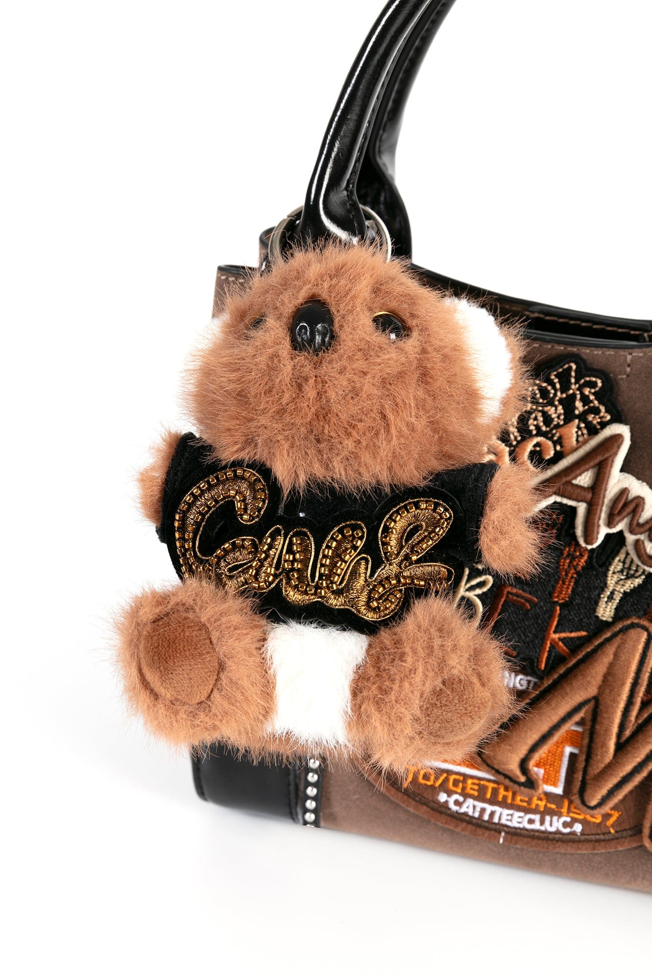 BLING BOX Plush Teddy Patch Varsity Mini Tote