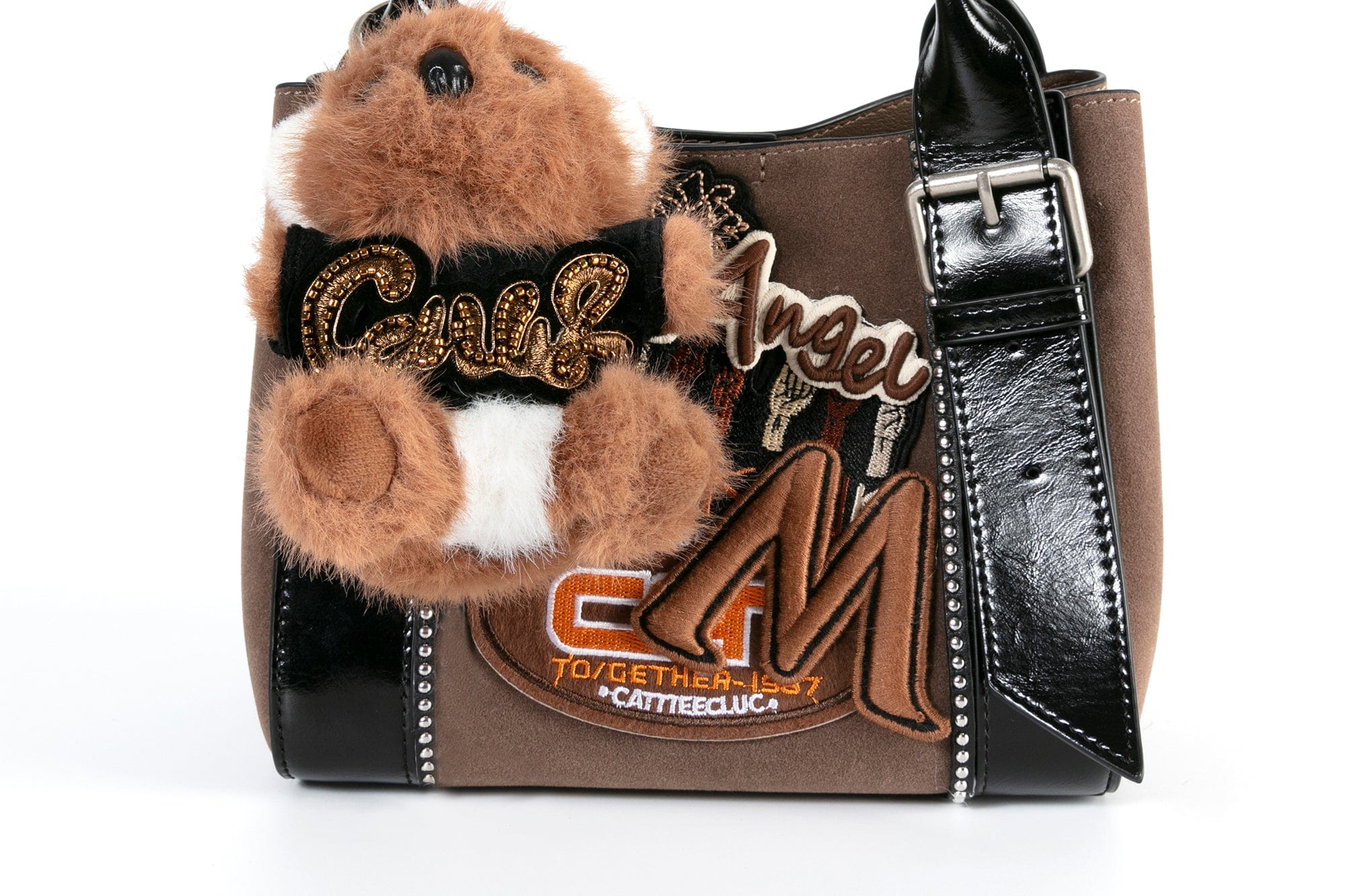 BLING BOX Plush Teddy Patch Varsity Mini Tote