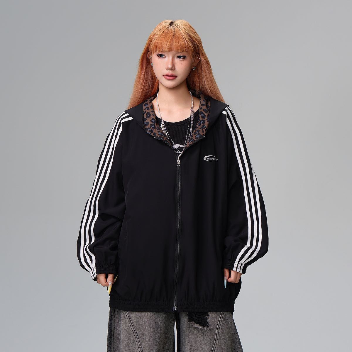 FREE CENTER Reversible Leopard Print Hooded Jacket