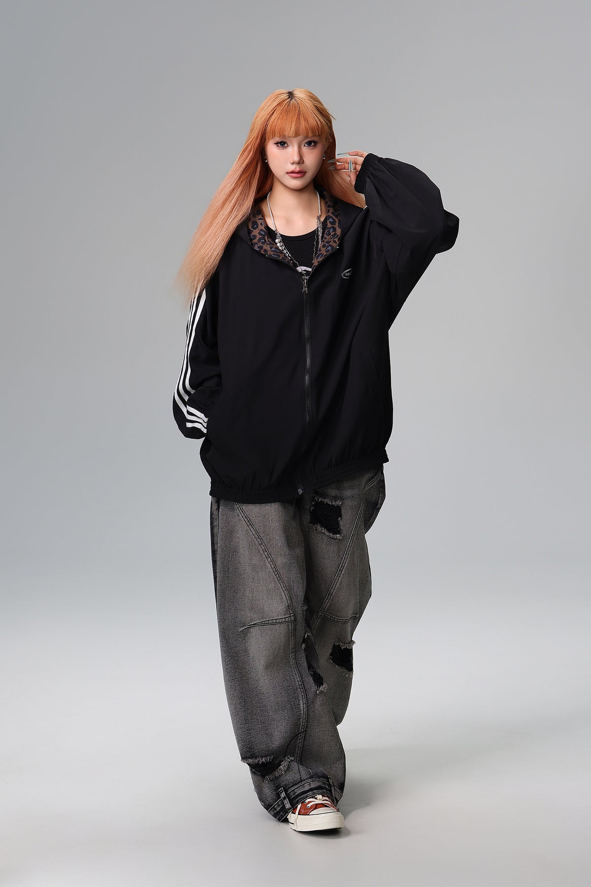 FREE CENTER Reversible Leopard Print Hooded Jacket