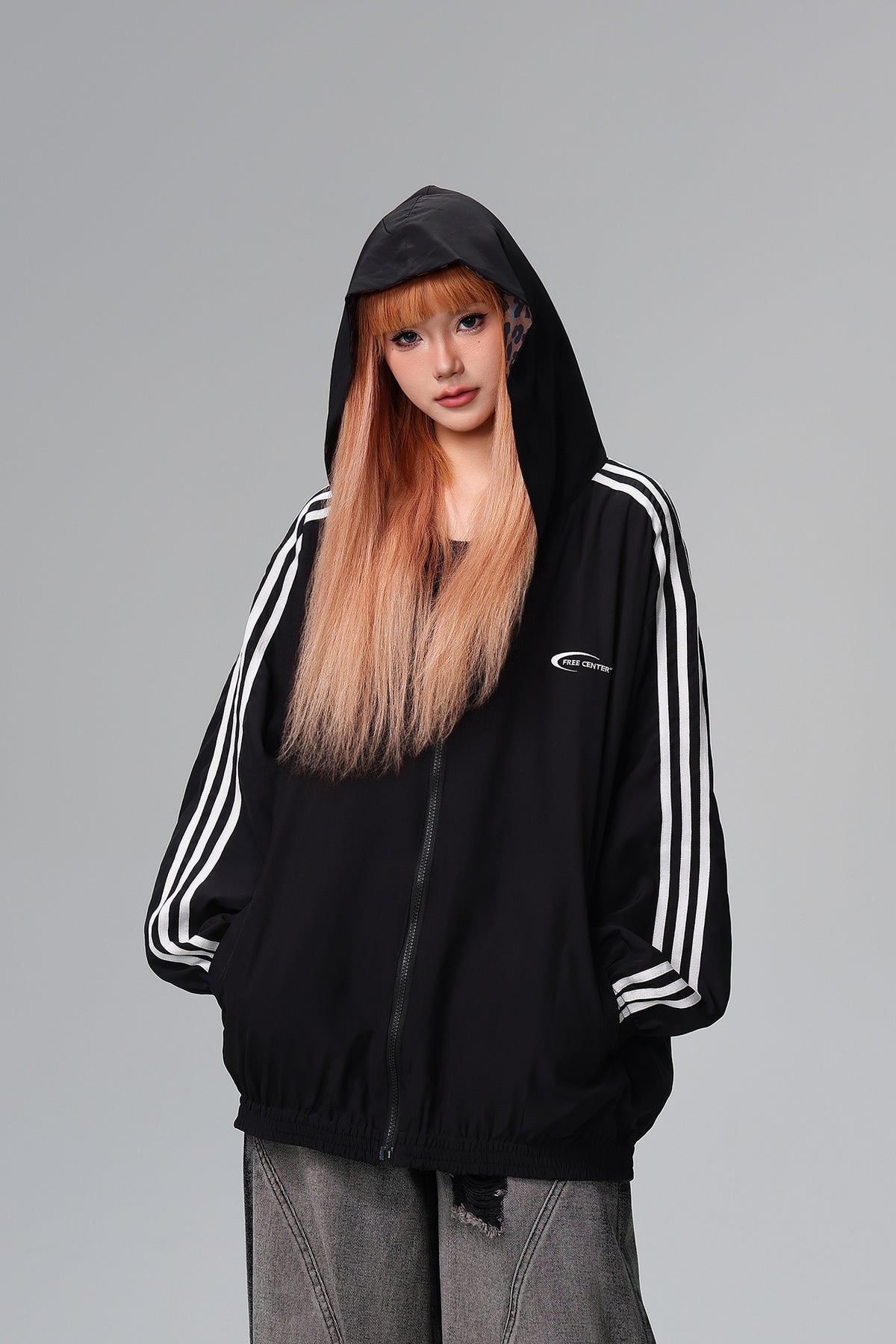 FREE CENTER Reversible Leopard Print Hooded Jacket