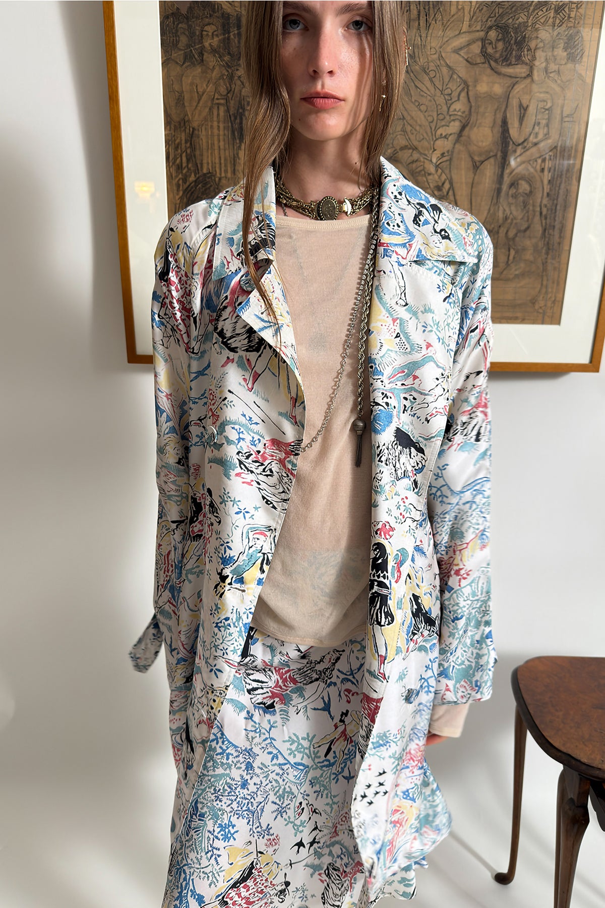 WINGFREE Silk-Blended Double-Breasted Oversized Coat