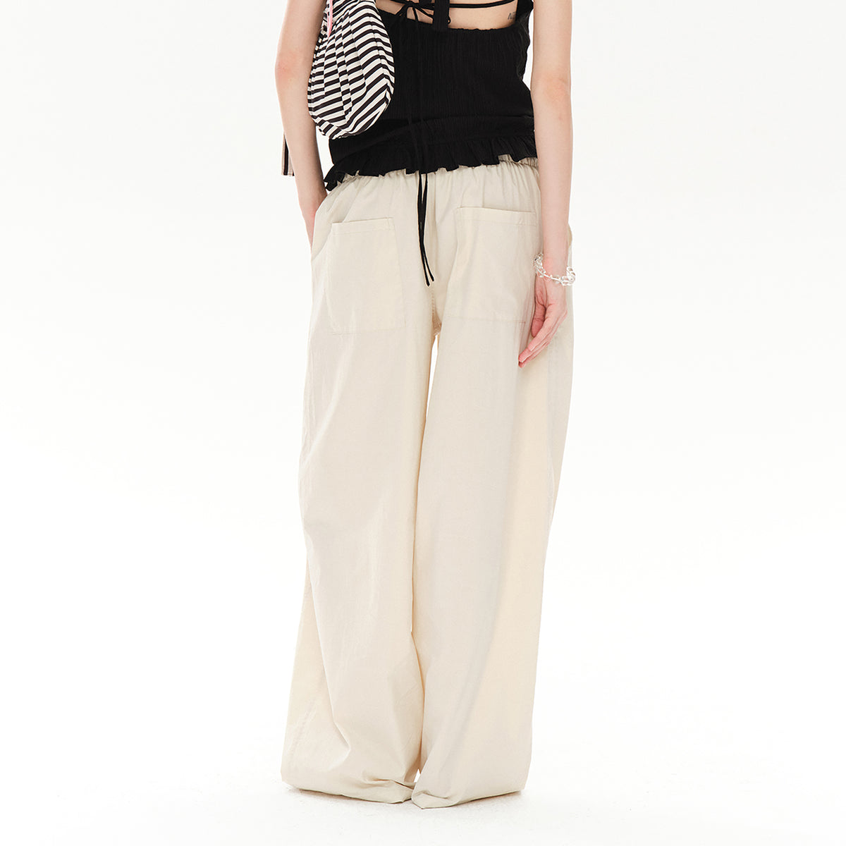COSTUSTOOT Striped Spliced Wide-Leg Parachute Pants