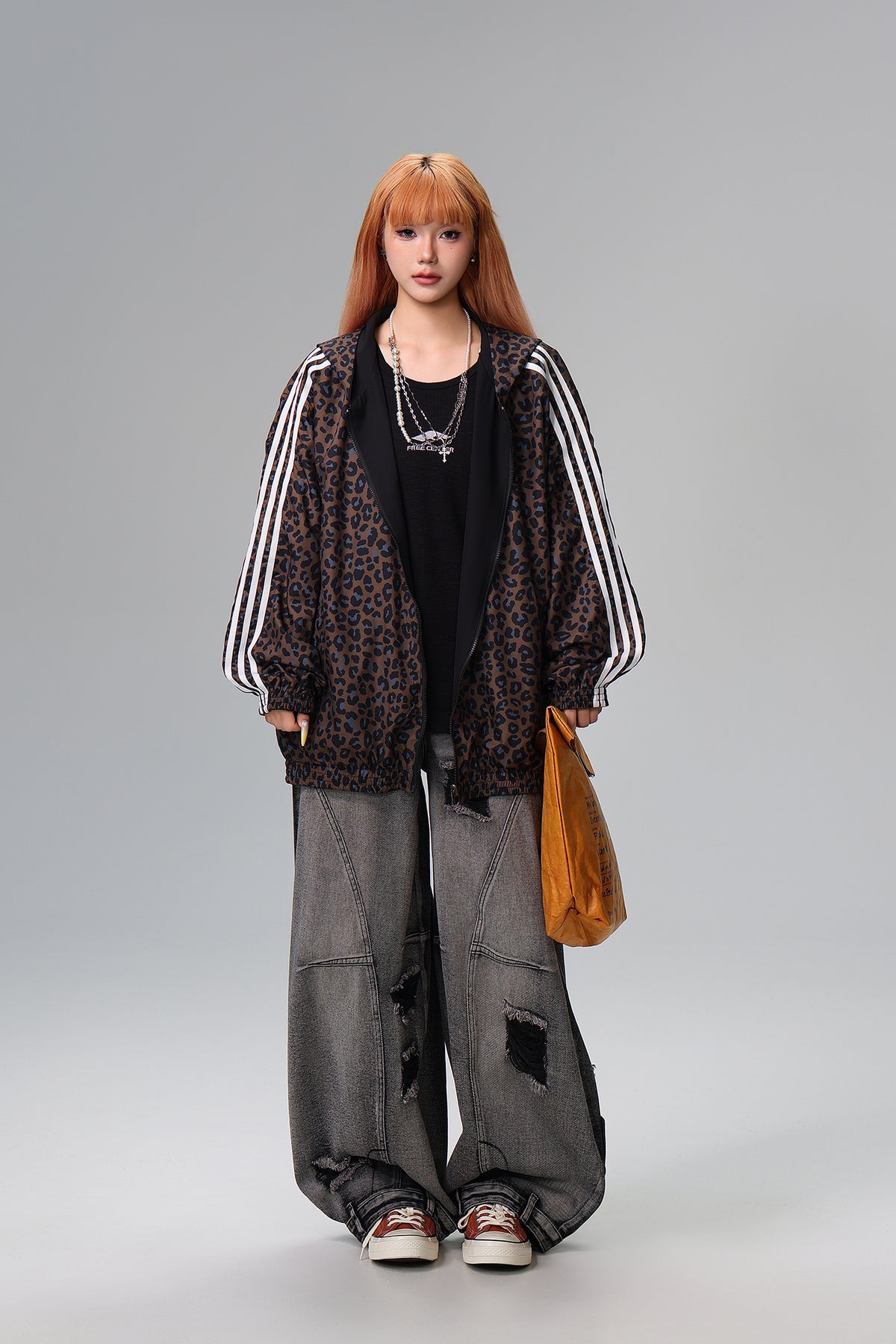 FREE CENTER Reversible Leopard Print Hooded Jacket