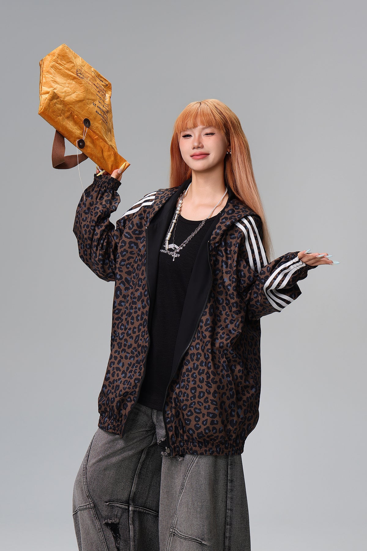 FREE CENTER Reversible Leopard Print Hooded Jacket