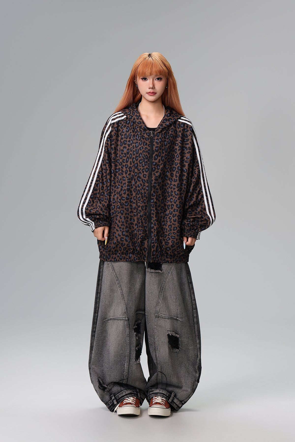 FREE CENTER Reversible Leopard Print Hooded Jacket