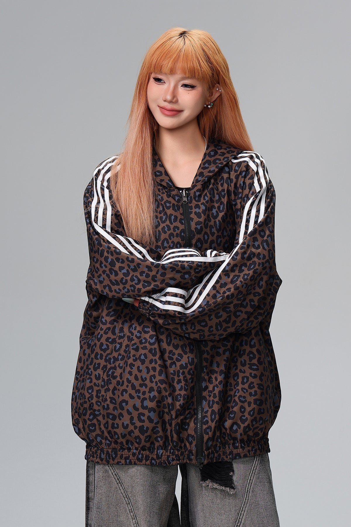FREE CENTER Reversible Leopard Print Hooded Jacket