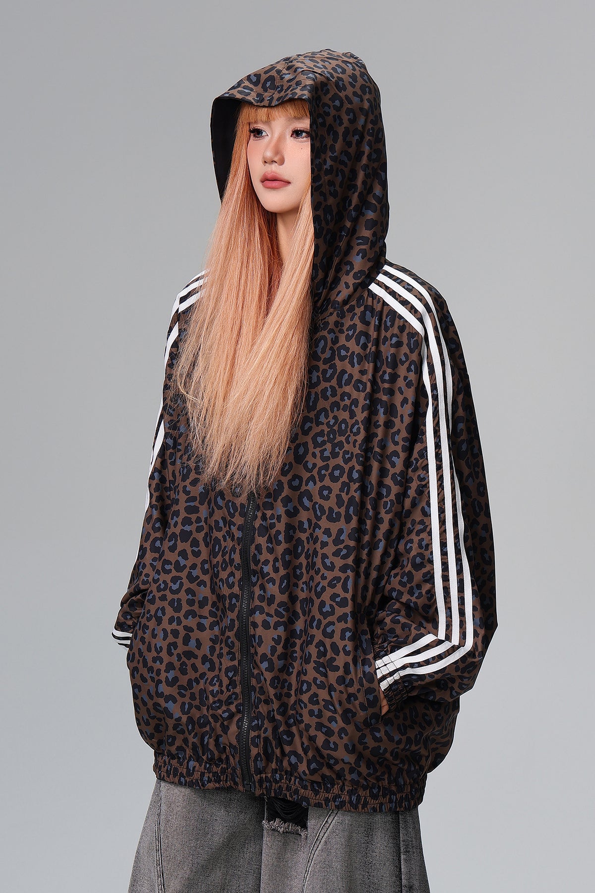 FREE CENTER Reversible Leopard Print Hooded Jacket