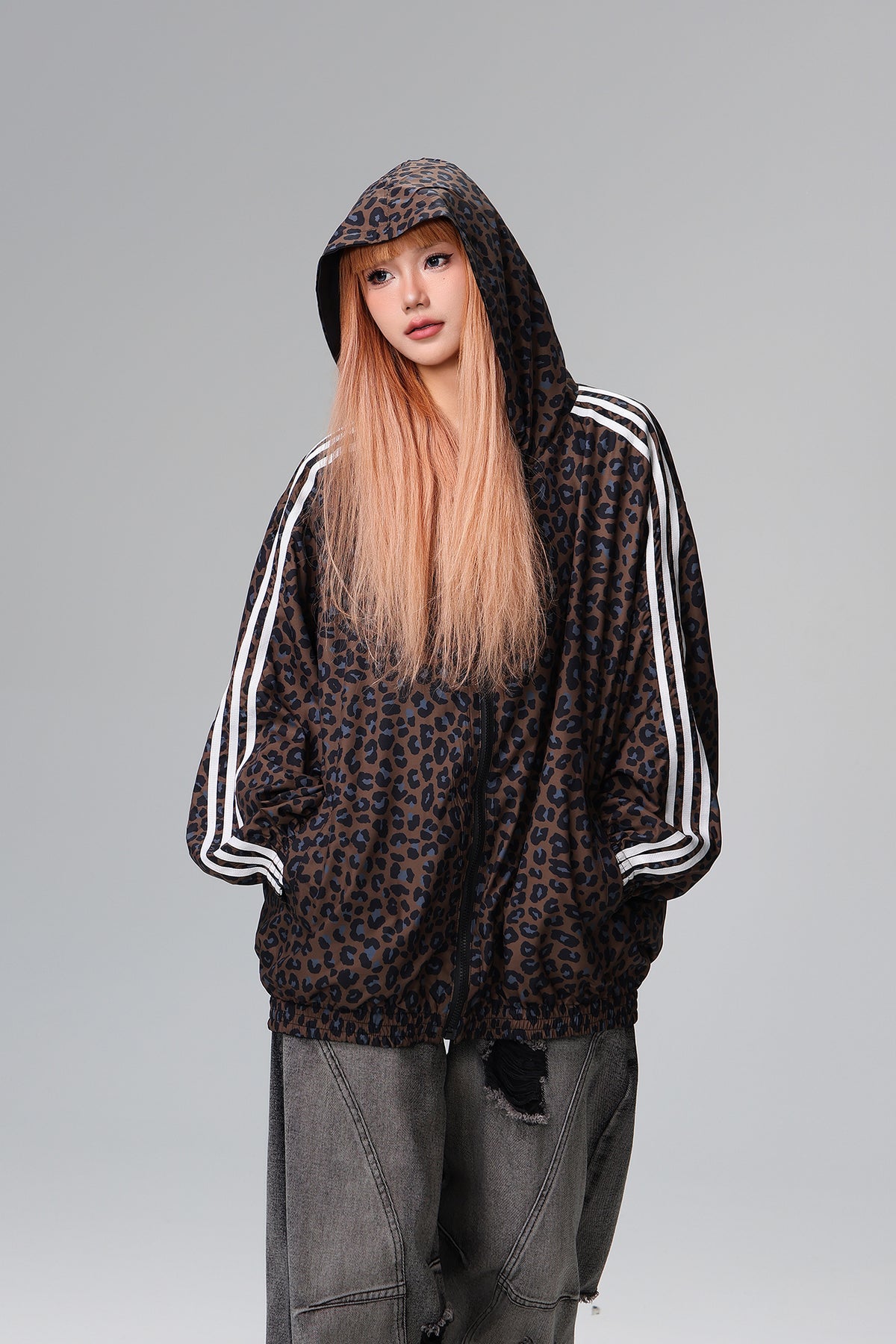 FREE CENTER Reversible Leopard Print Hooded Jacket