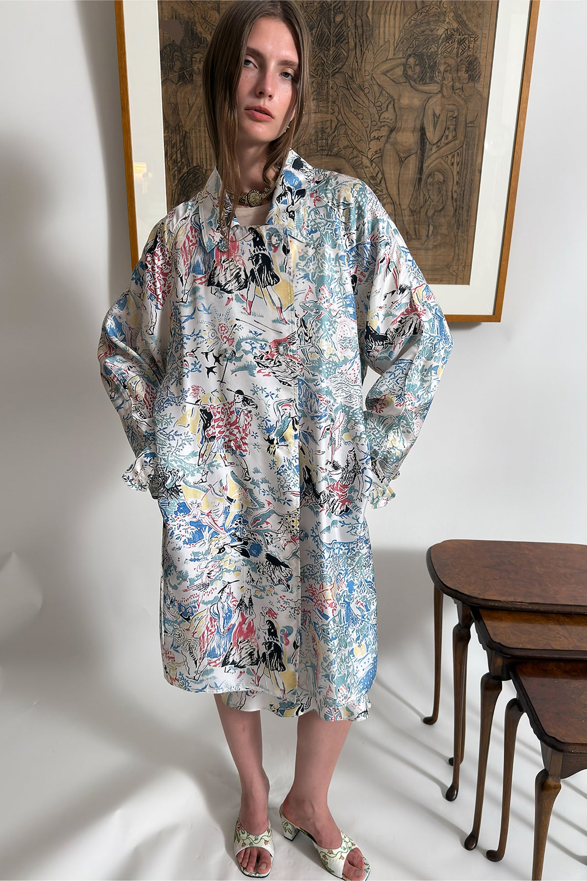 WINGFREE Silk-Blended Double-Breasted Oversized Coat