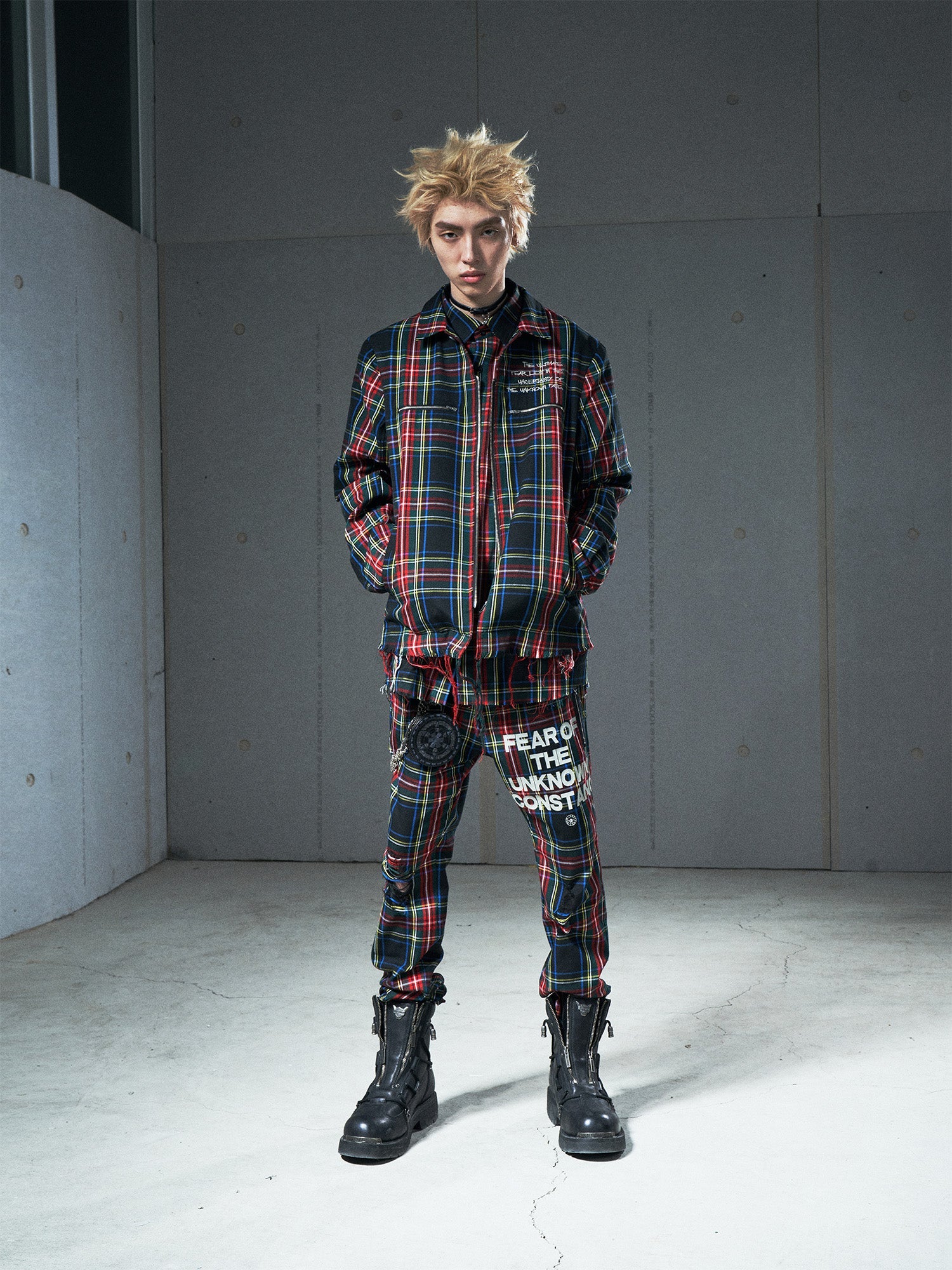 VENTUREK Punk Frayed Plaid Embroidered Jacket, premium urban and streetwear designers apparel on PROJECTISR.com, VENTUREK