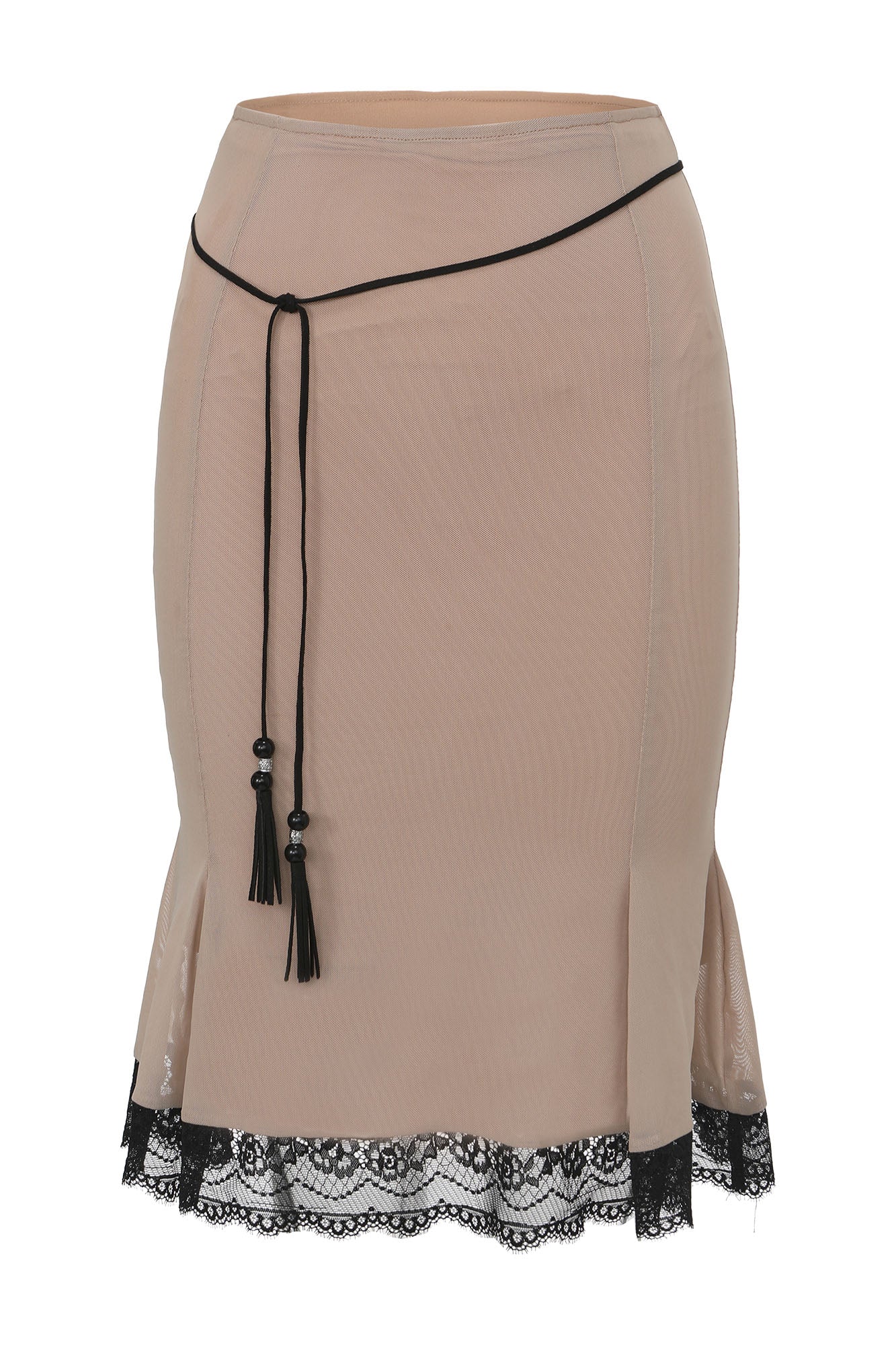 NEVER OFFEND L ANGEL Lace Ruched Cross-Tie Mesh Fishtail Bodycon Dress
