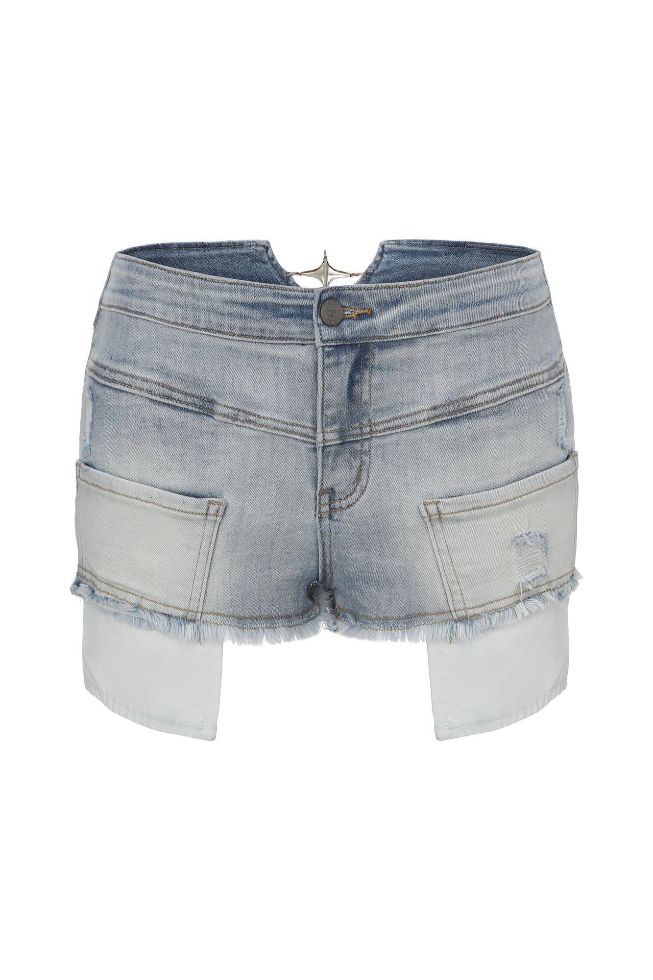 NEVER OFFEND L ANGEL Retro Washed Frayed Lift Denim Shorts