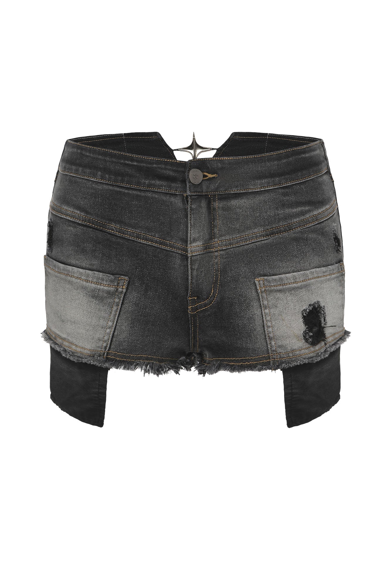 NEVER OFFEND L ANGEL Retro Washed Frayed Lift Denim Shorts
