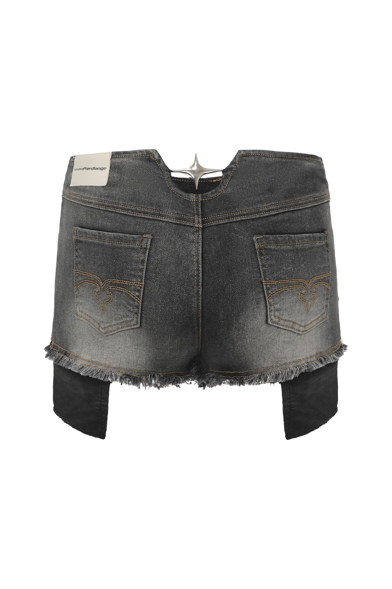 NEVER OFFEND L ANGEL Retro Washed Frayed Lift Denim Shorts