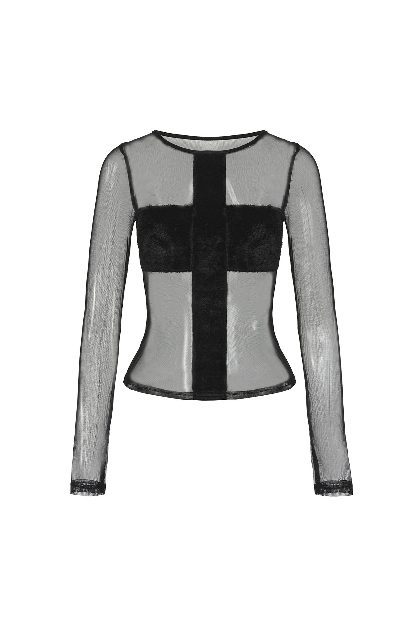 NEVER OFFEND L ANGEL Cross-Panel Faux-Fur Mesh Bodycon Top