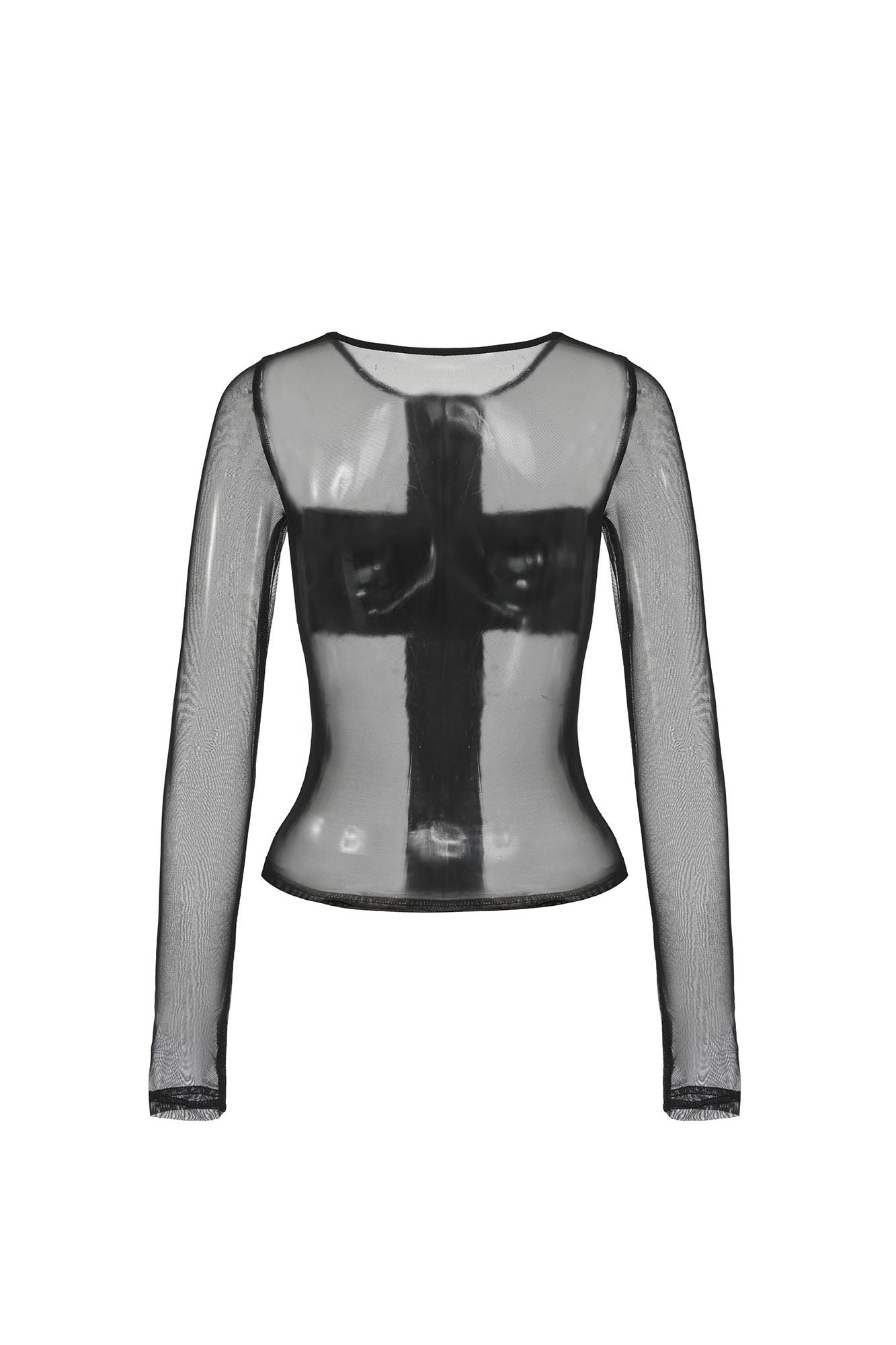 NEVER OFFEND L ANGEL Cross-Panel Faux-Fur Mesh Bodycon Top