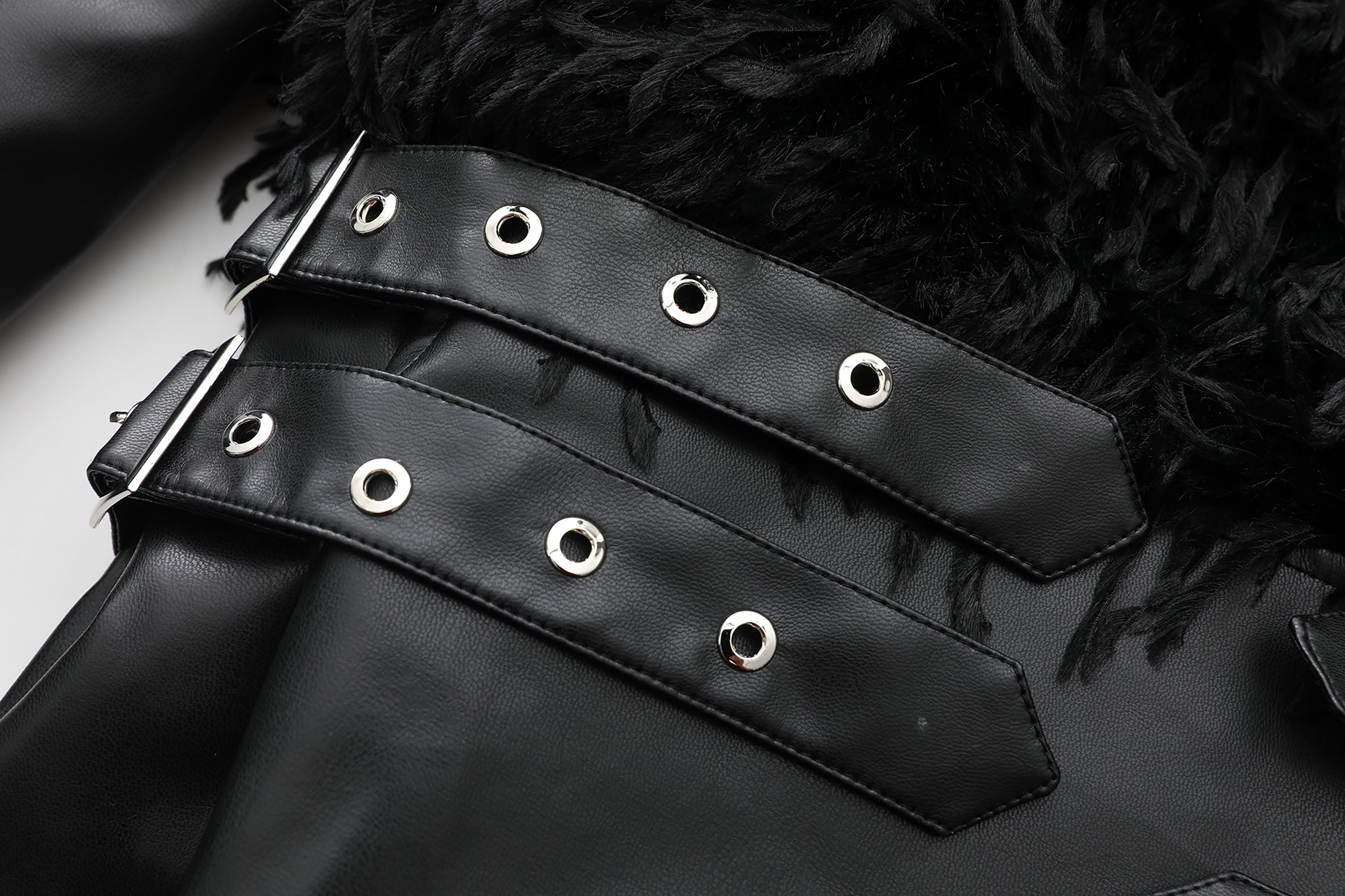 NEVER OFFEND L ANGEL Waisted Faux-Fur Spliced Faux Leather Jacket