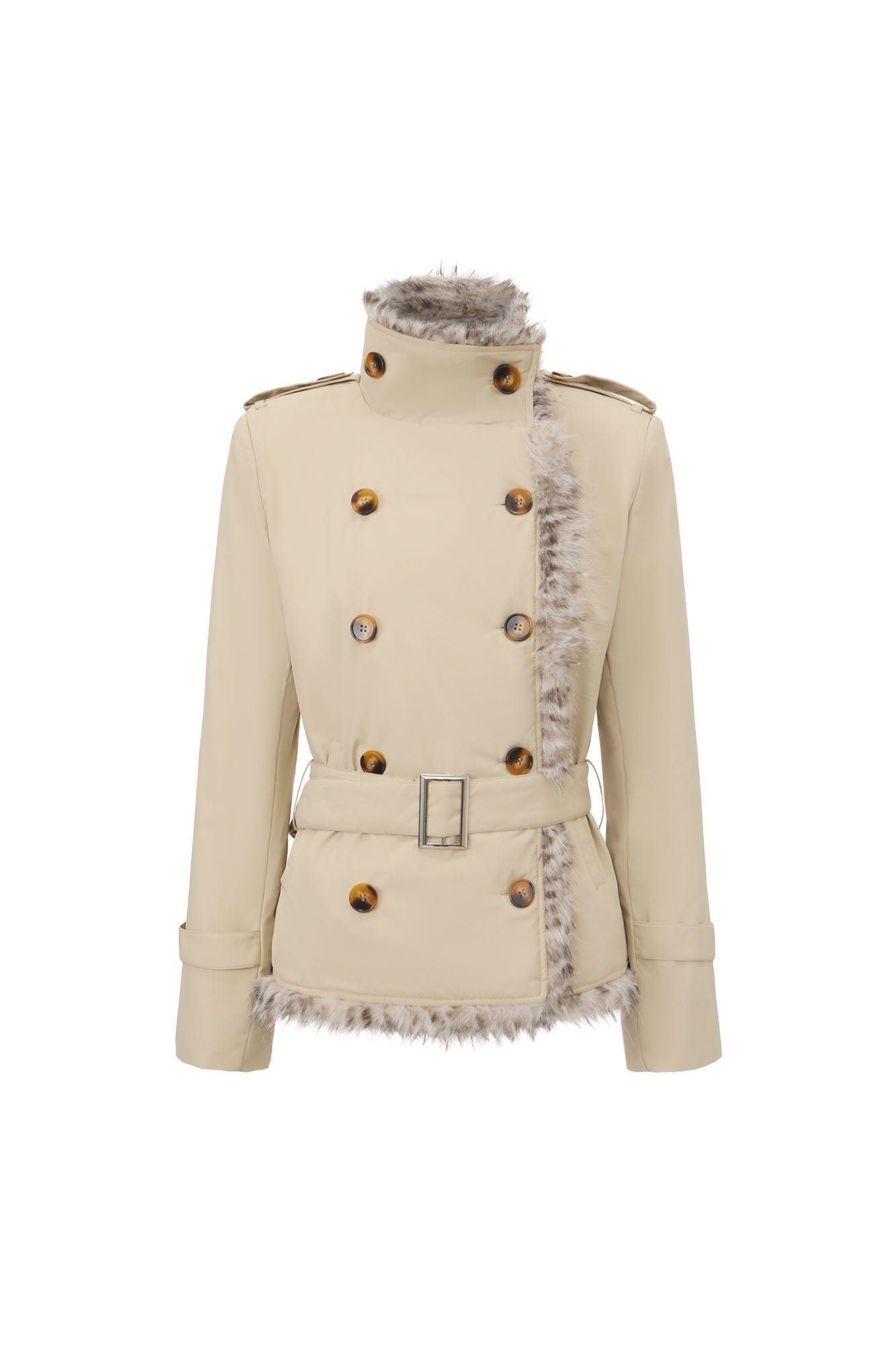 NEVER OFFEND L ANGEL Faux-Fur Trim Double-Breasted Military Set