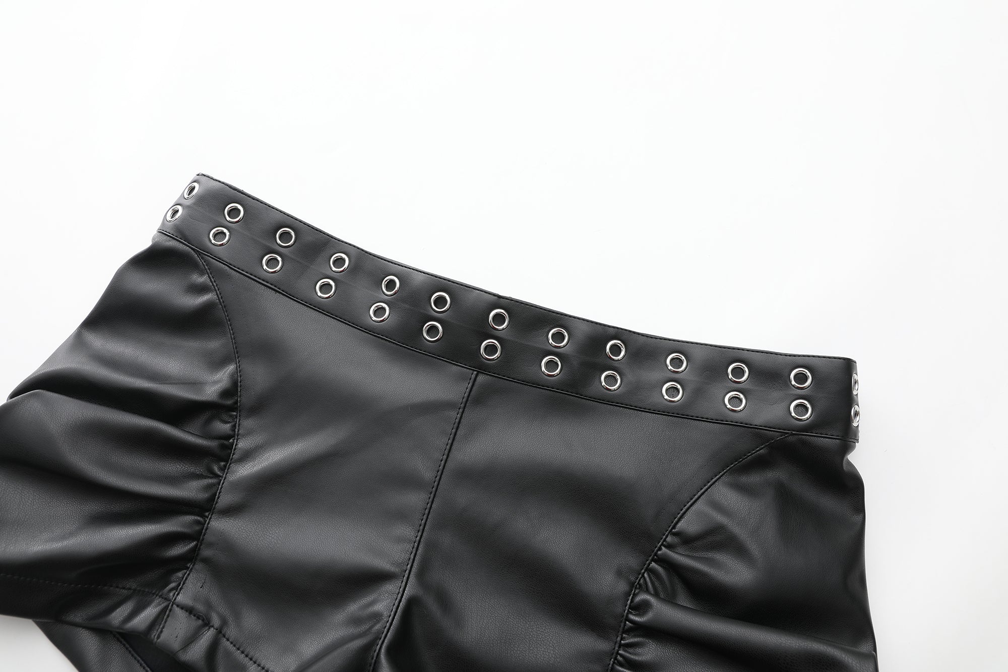 NEVER OFFEND L ANGEL Grommet-Waist Ruched Hot Shorts