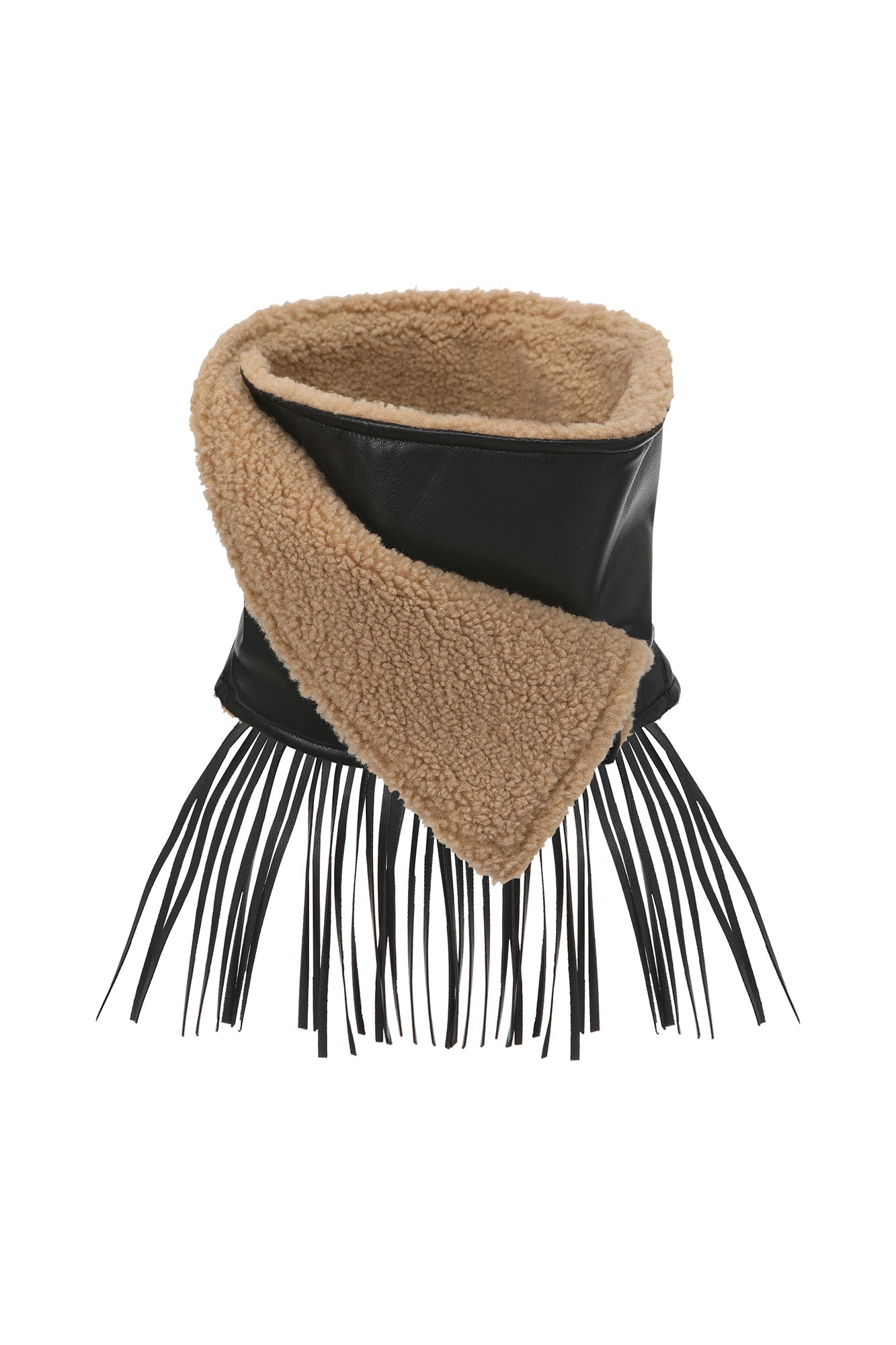 NEVER OFFEND L ANGEL Fringed Faux Leather & Lamb Wool Neck Collar