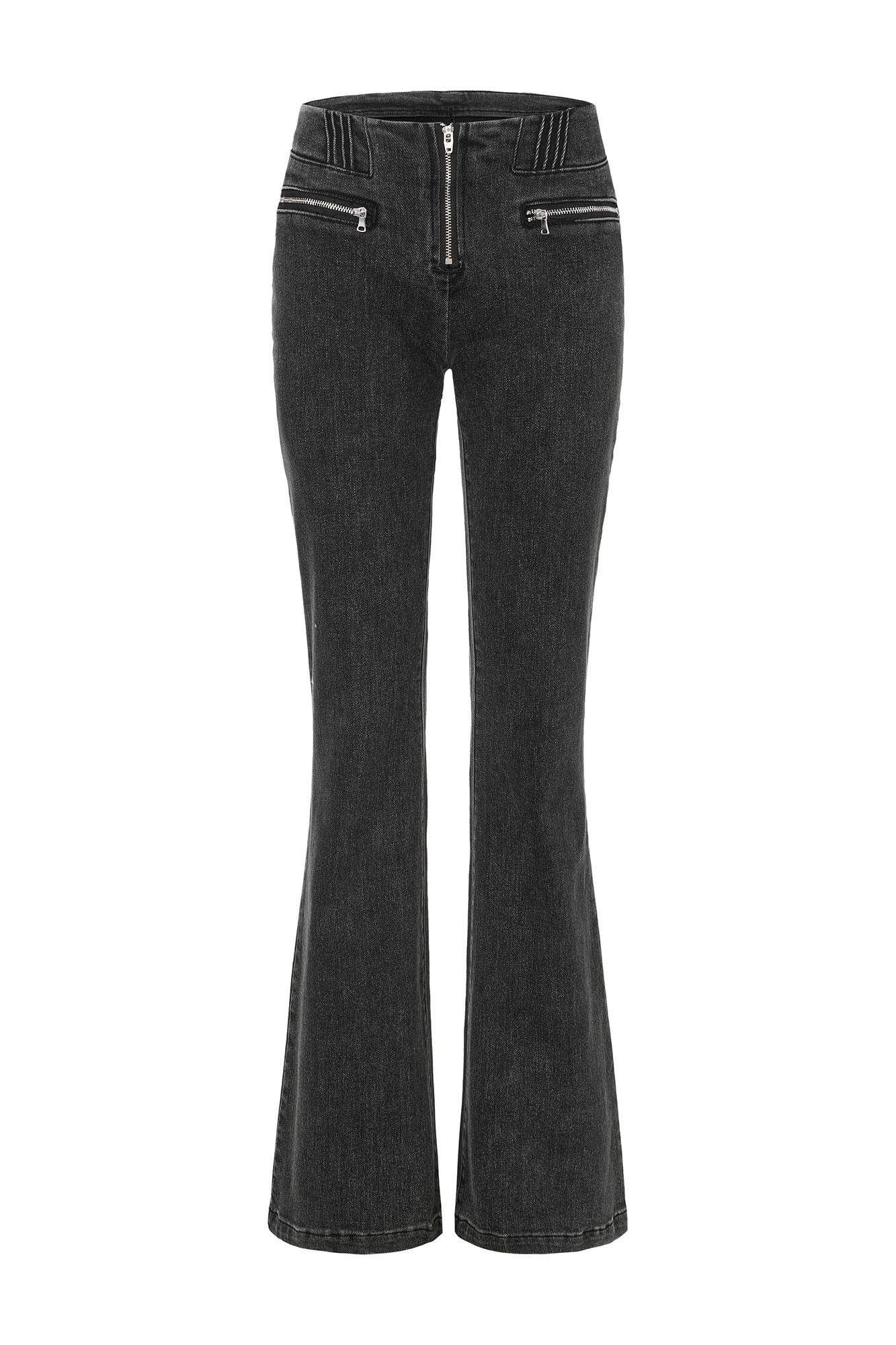 NEVER OFFEND L ANGEL Washed Low-Rise Flared Jeans