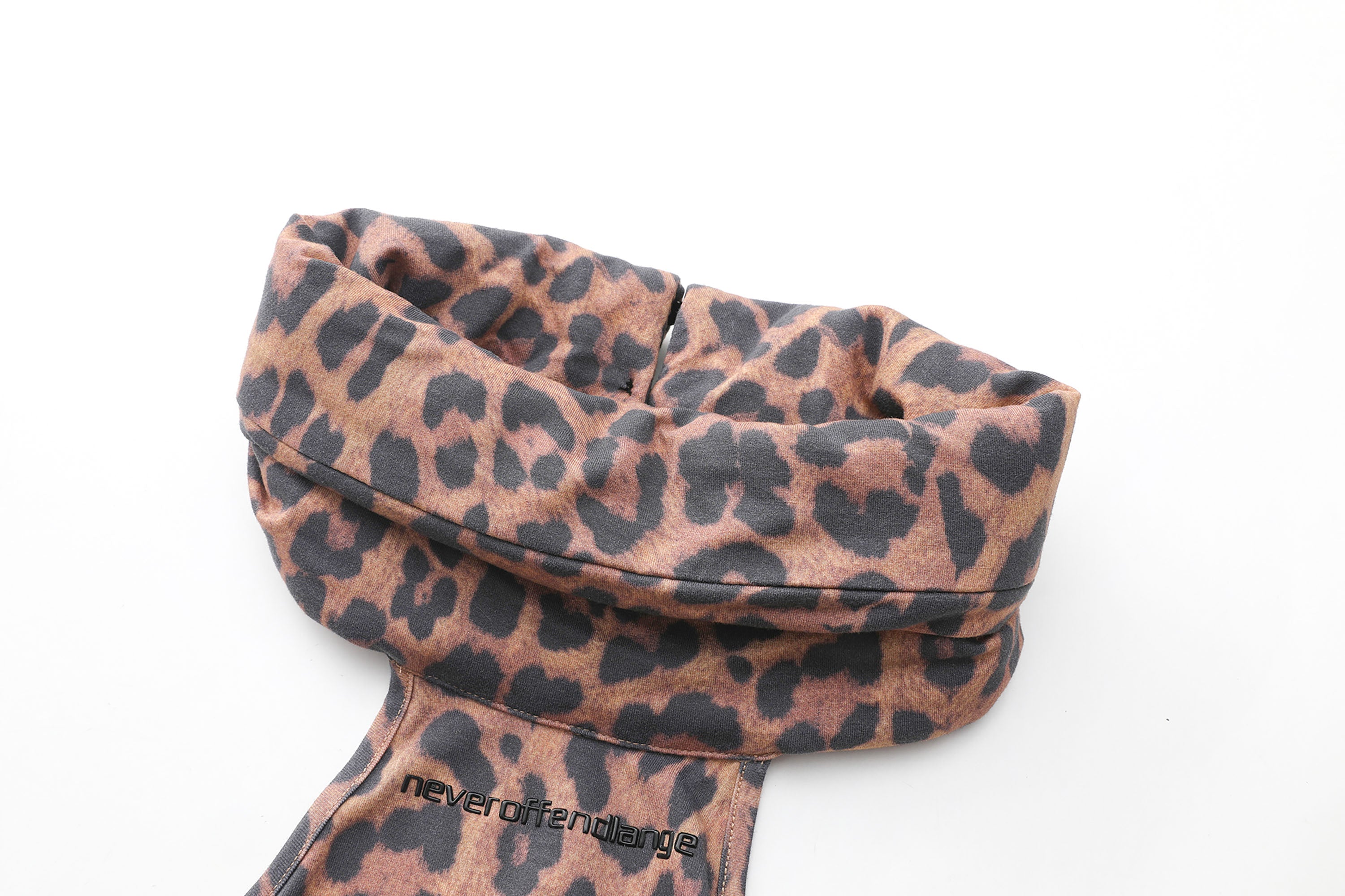 NEVER OFFEND L ANGEL Leopard Ruched High-Neck Cut-Out Halter Top