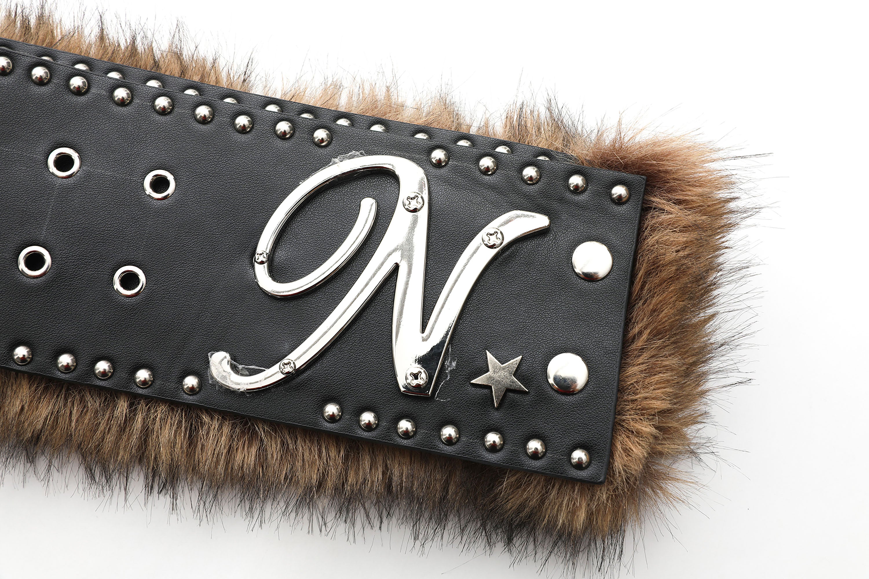 NEVER OFFEND L ANGEL Studded Faux Leather & Faux Fur Belt