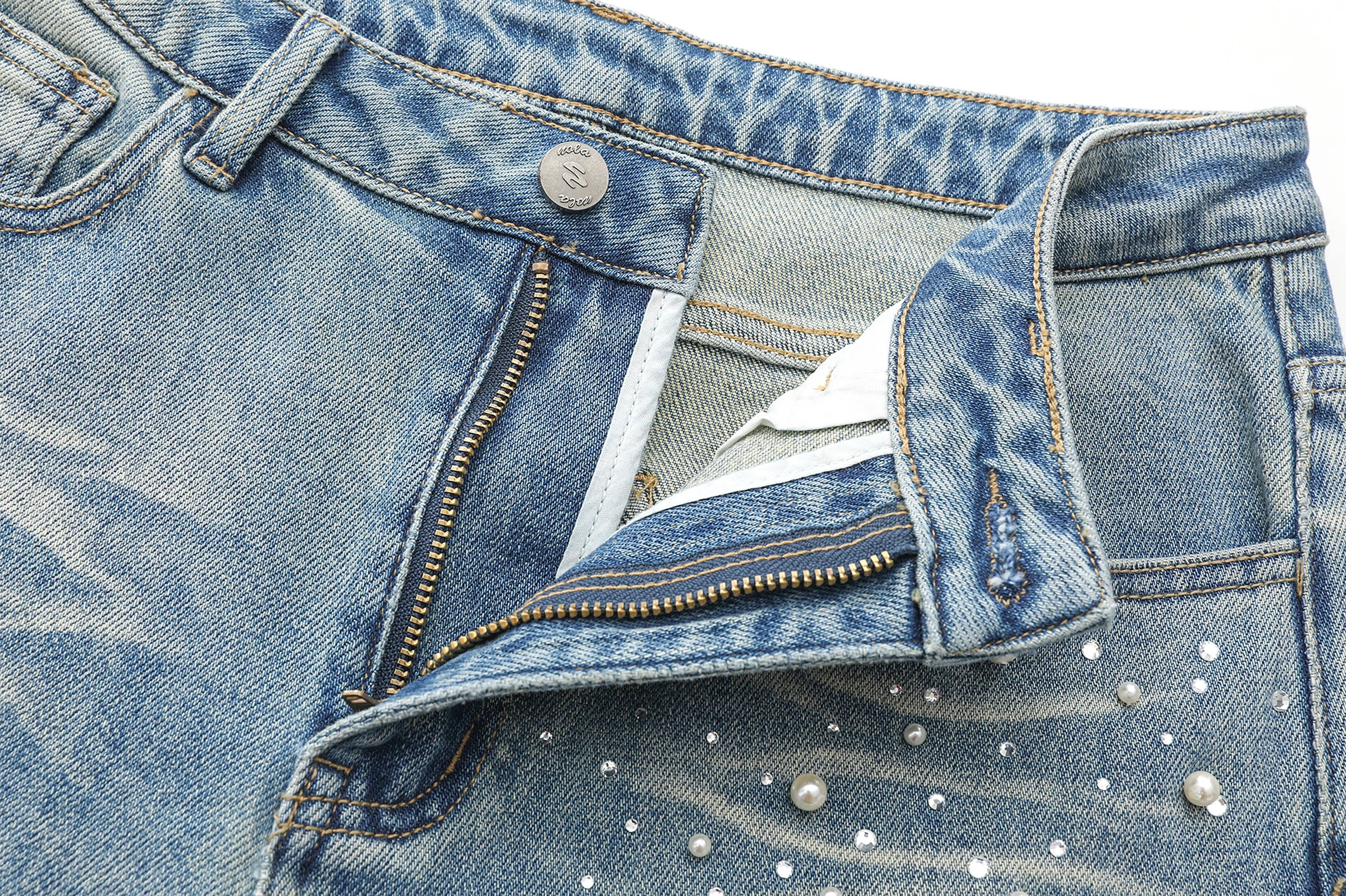 NEVER OFFEND L ANGEL Pearl-Embellished Washed Straight-Leg Jeans