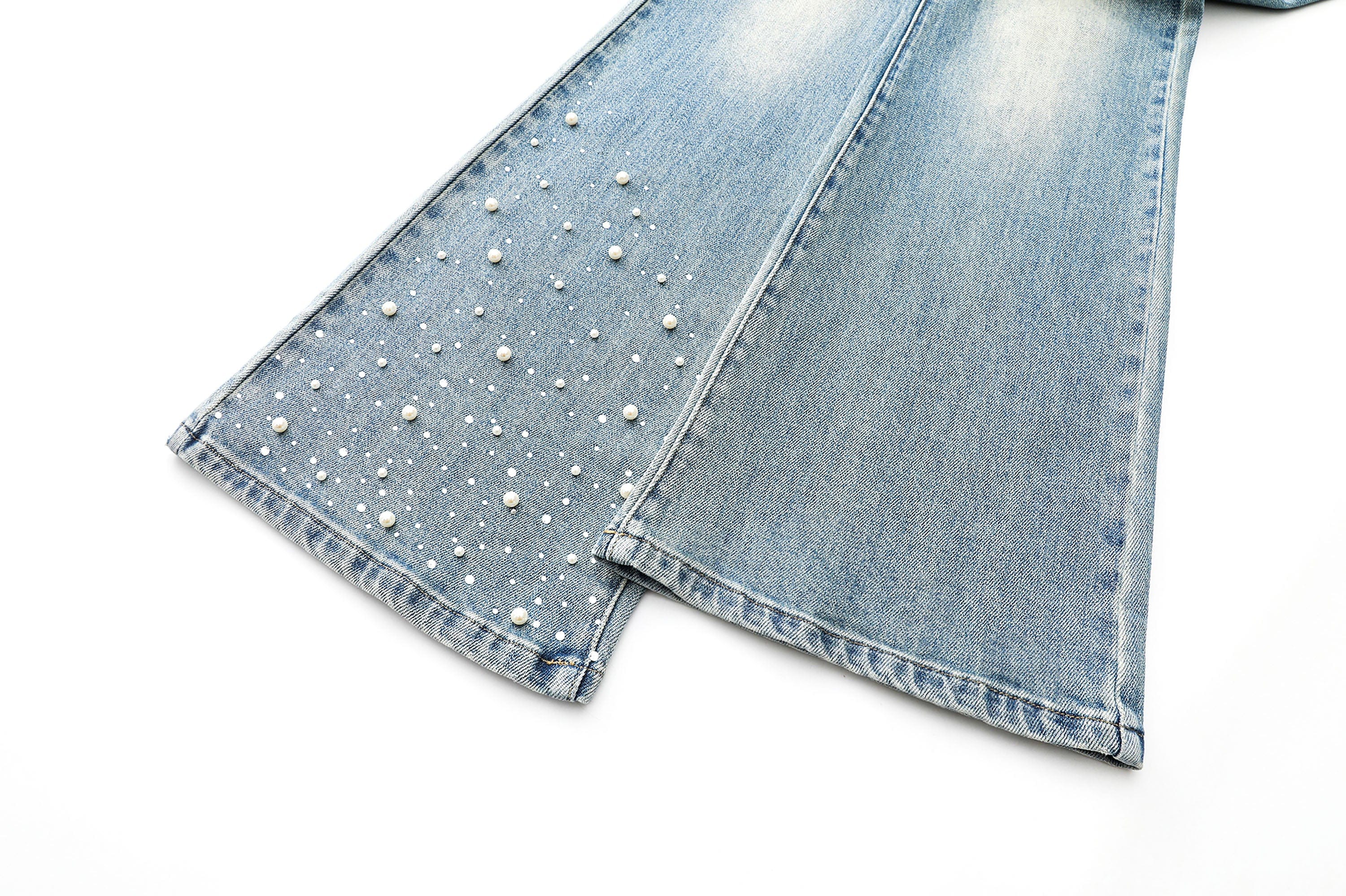 NEVER OFFEND L ANGEL Pearl-Embellished Washed Straight-Leg Jeans