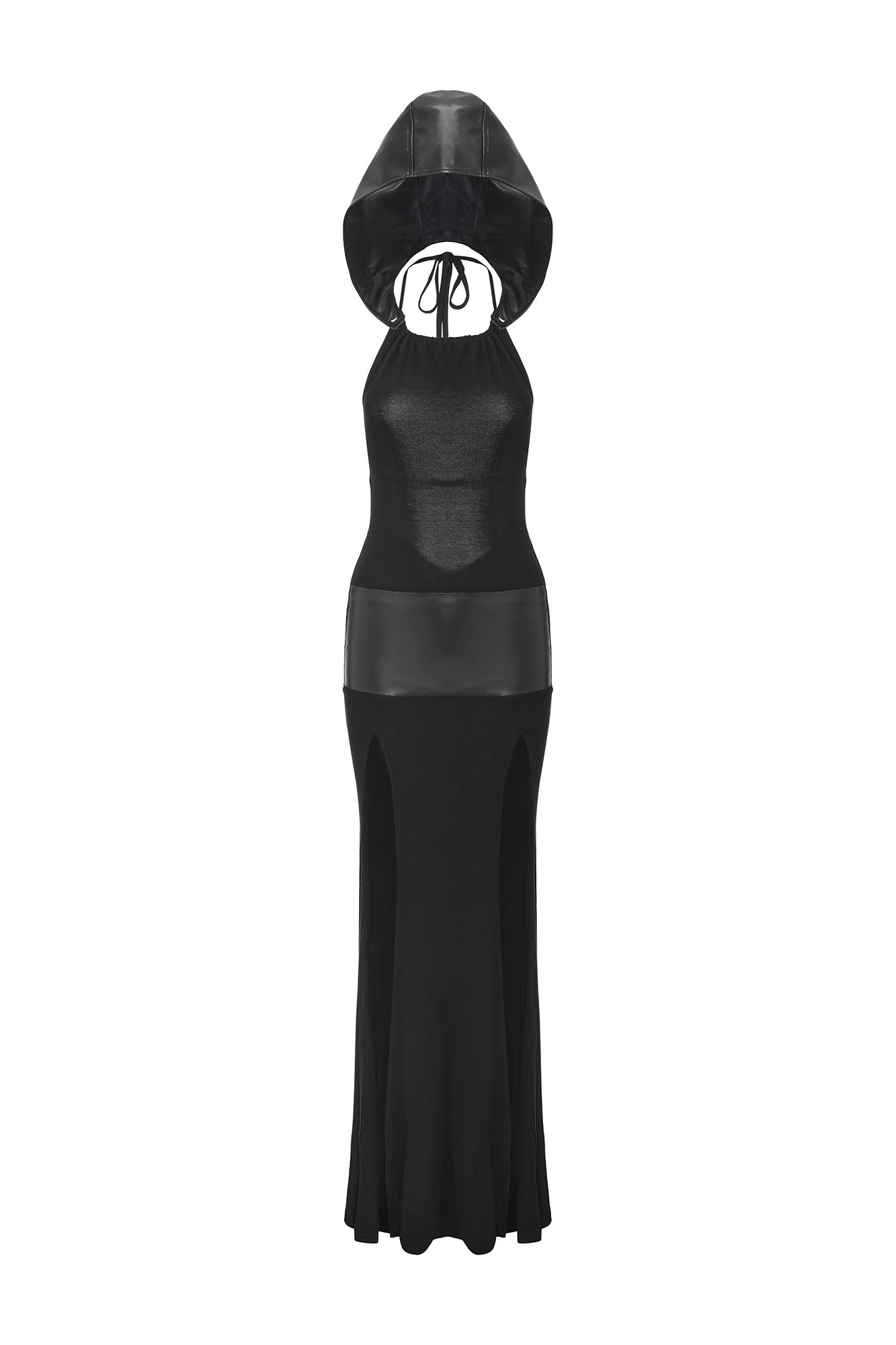 NEVER OFFEND L ANGEL Detachable-Hood Halter High-Slit Maxi Dress