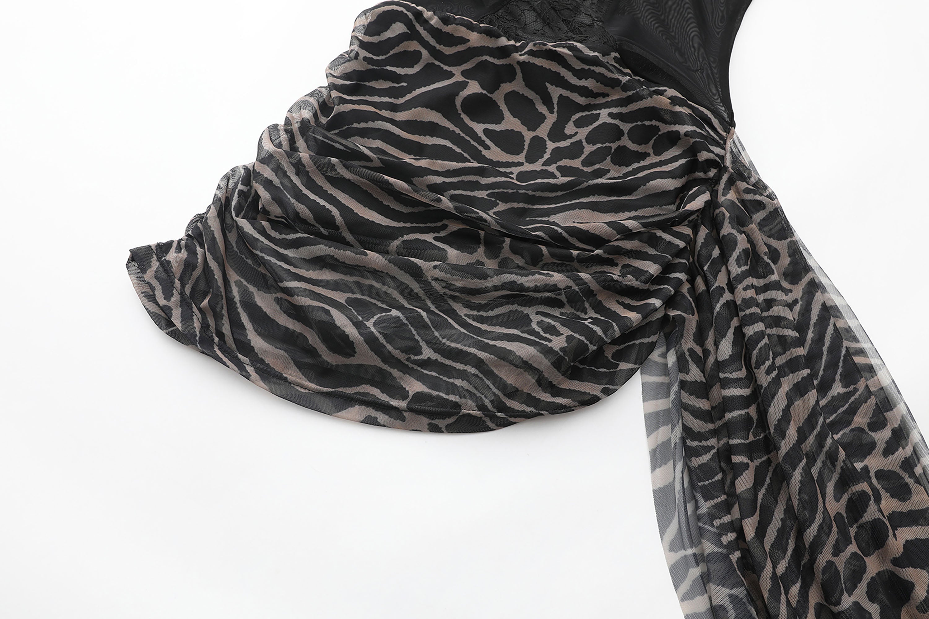 NEVER OFFEND L ANGEL Leopard Mesh-Paneled Halter Bustier Dress