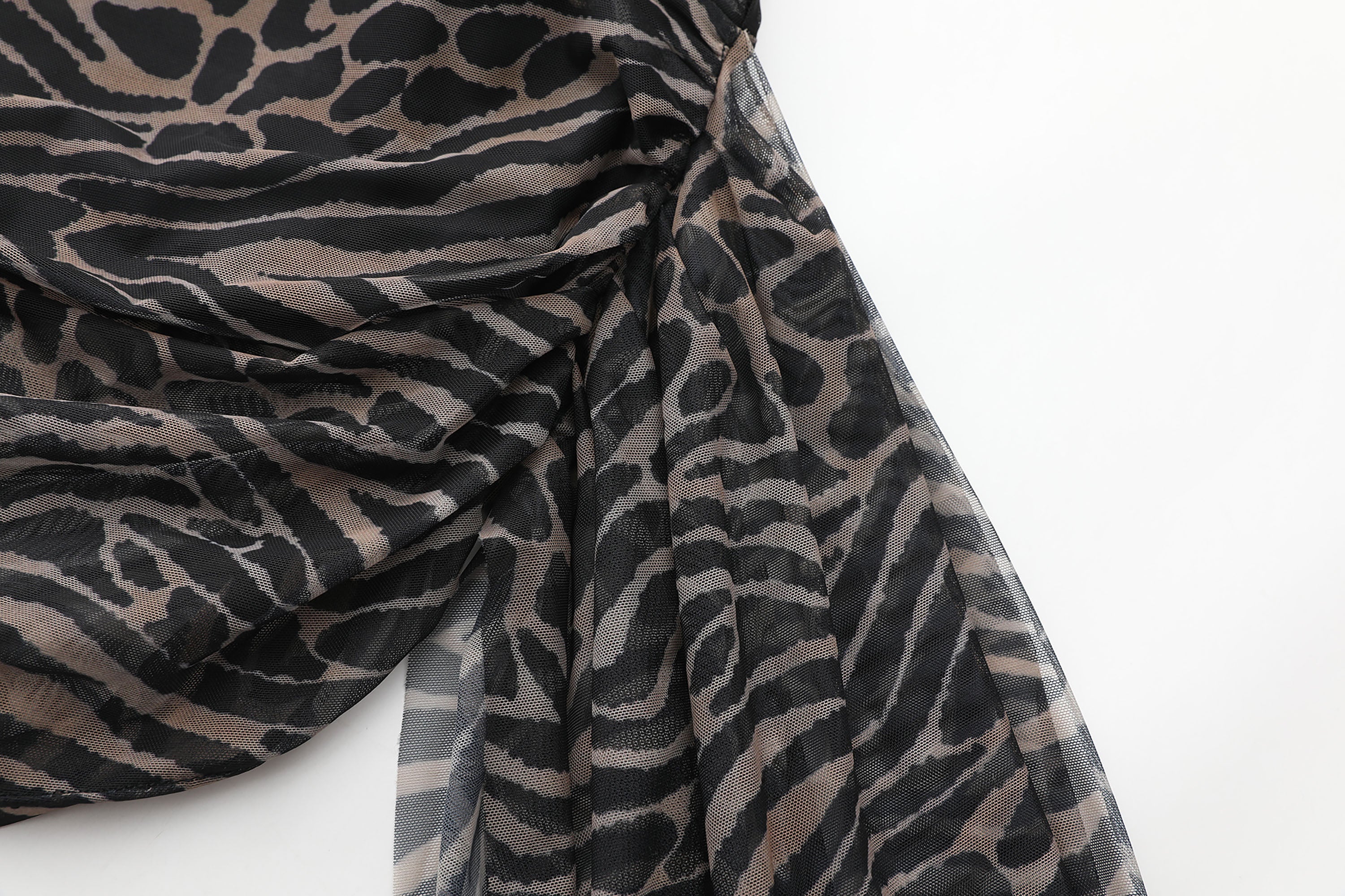 NEVER OFFEND L ANGEL Leopard Mesh-Paneled Halter Bustier Dress