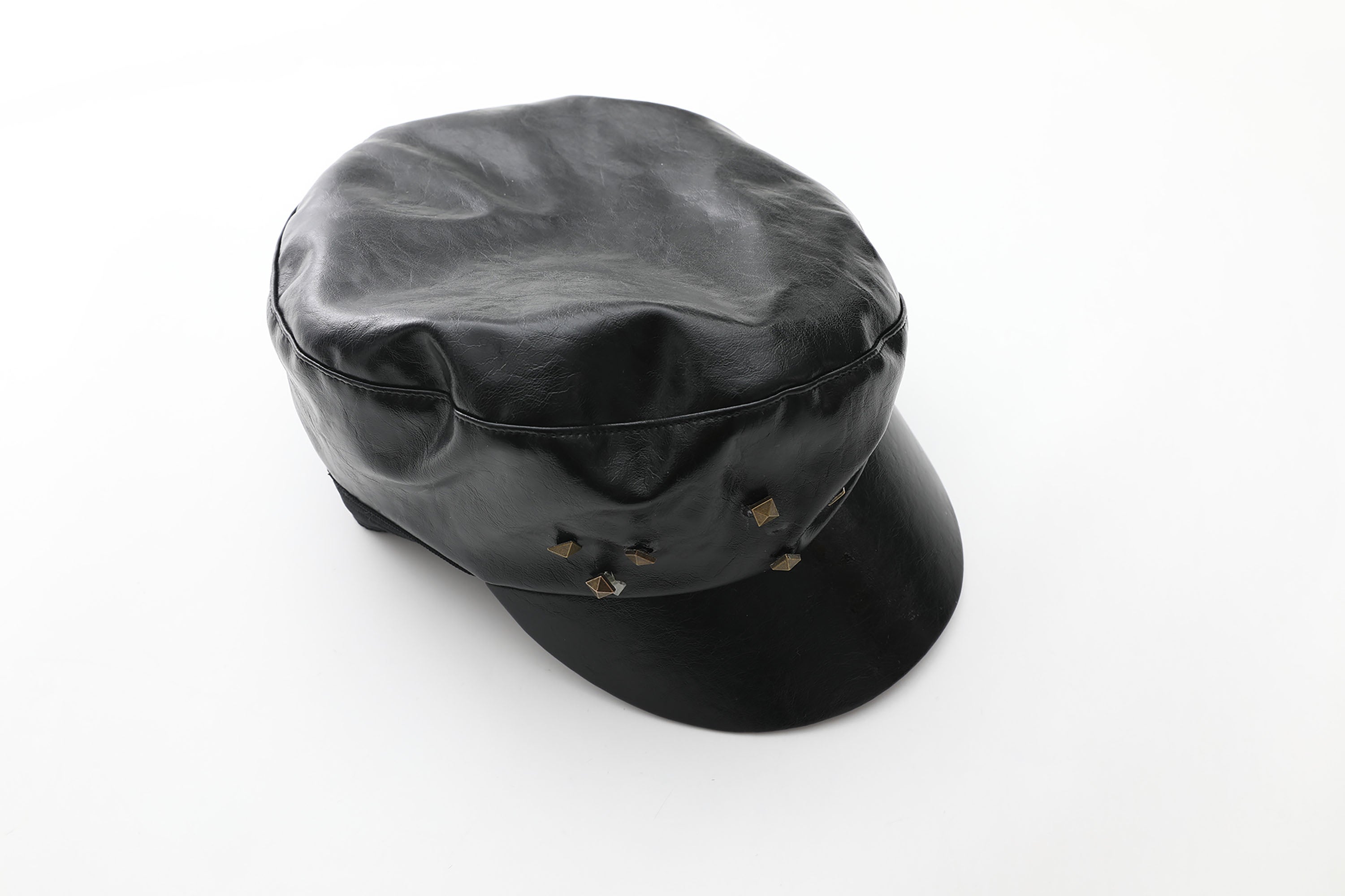 NEVER OFFEND L ANGEL Studded Faux Leather Newsboy Cap