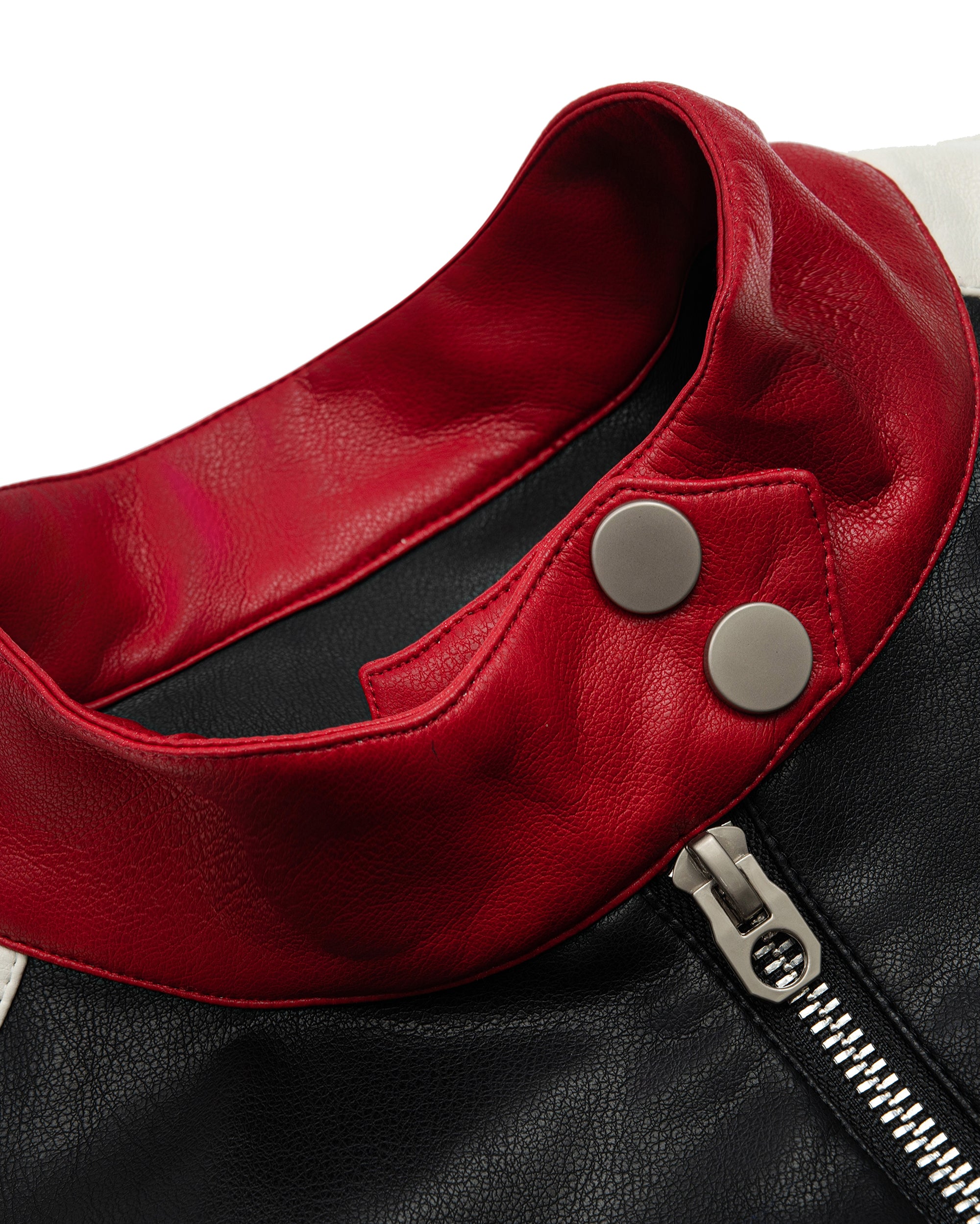 MOGONGSHE Contrast Spliced Faux Leather Moto Jacket